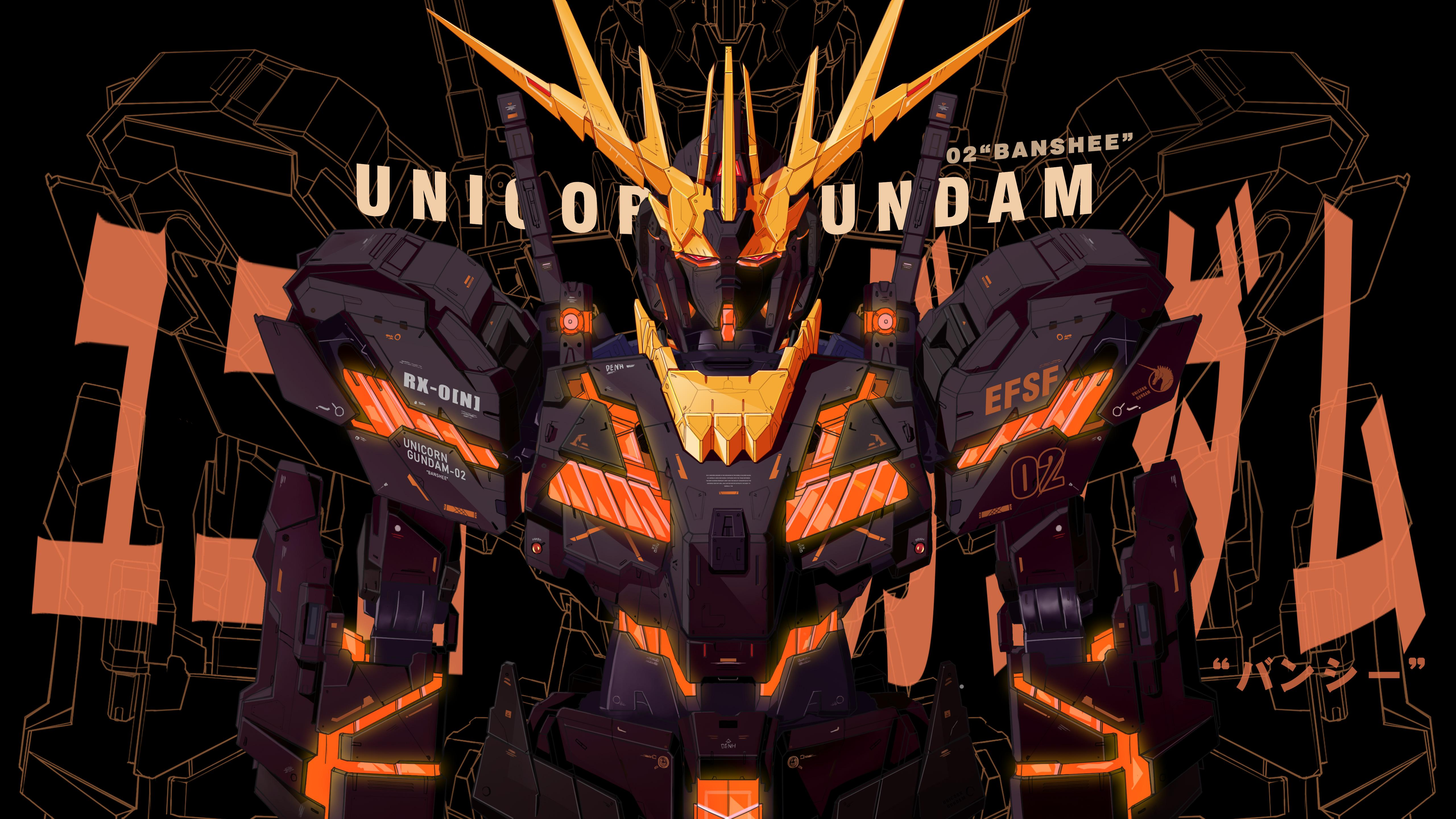 Anime 5120x2880 Games posters Mobile Suit Gundam Japanese Banshee Norn Mobile Suit Gundam Unicorn Gundam kanji text