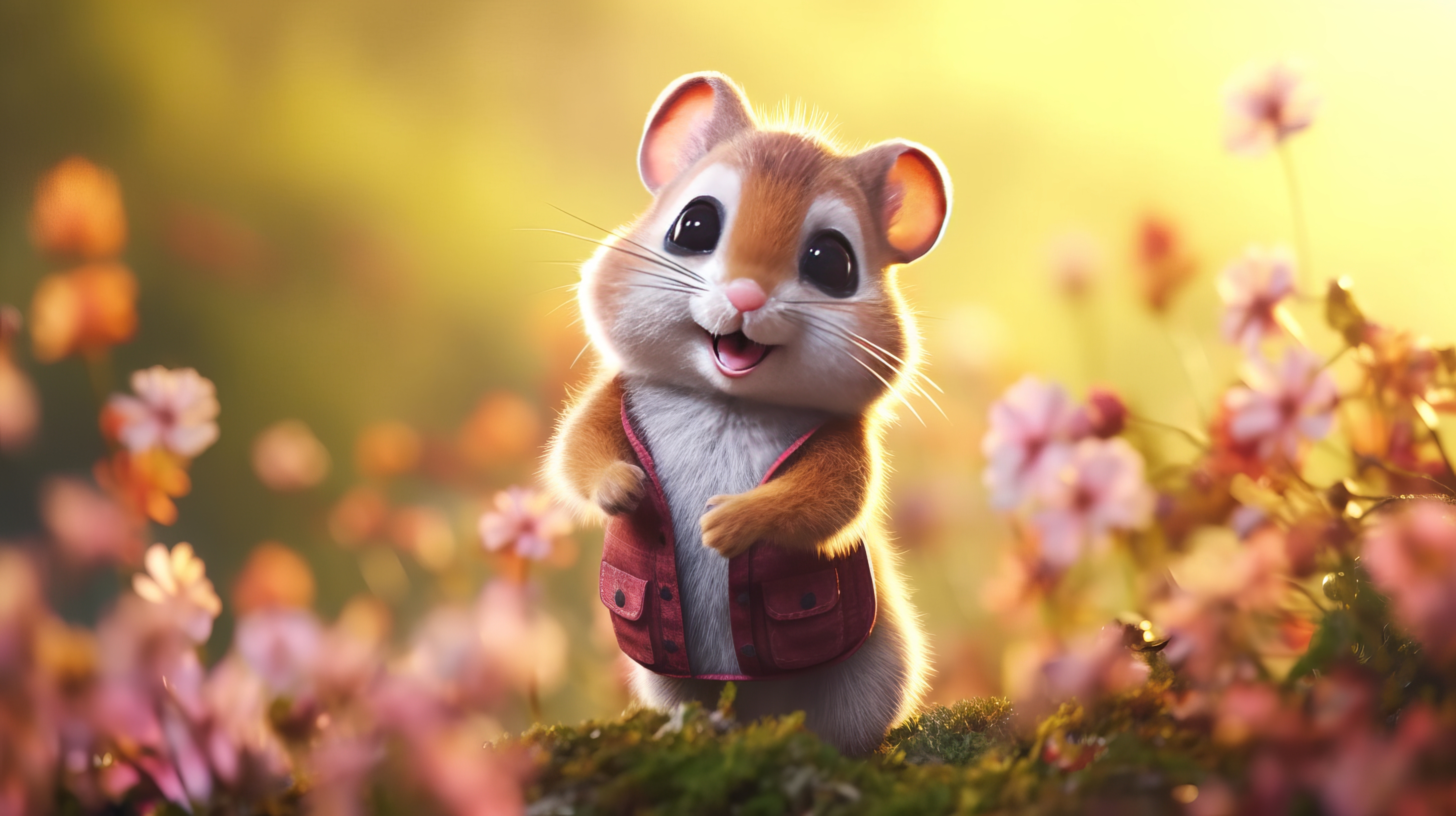 General 2912x1632 AI art illustration rodent flowers vest hamster animals