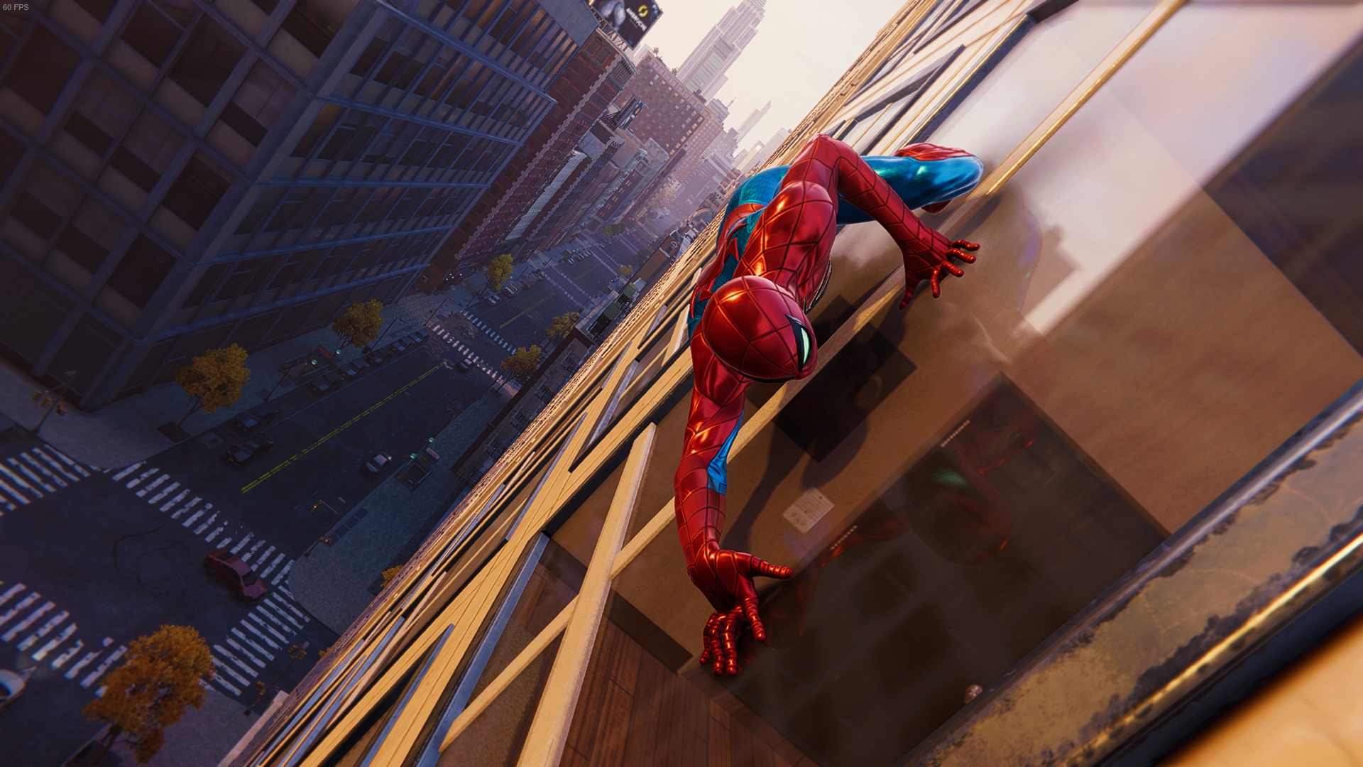 General 1920x1080 Spider-Man Spider-Man (2018) PlayStation Marvel Comics bodysuit reflection building street sunset glow superhero CGI