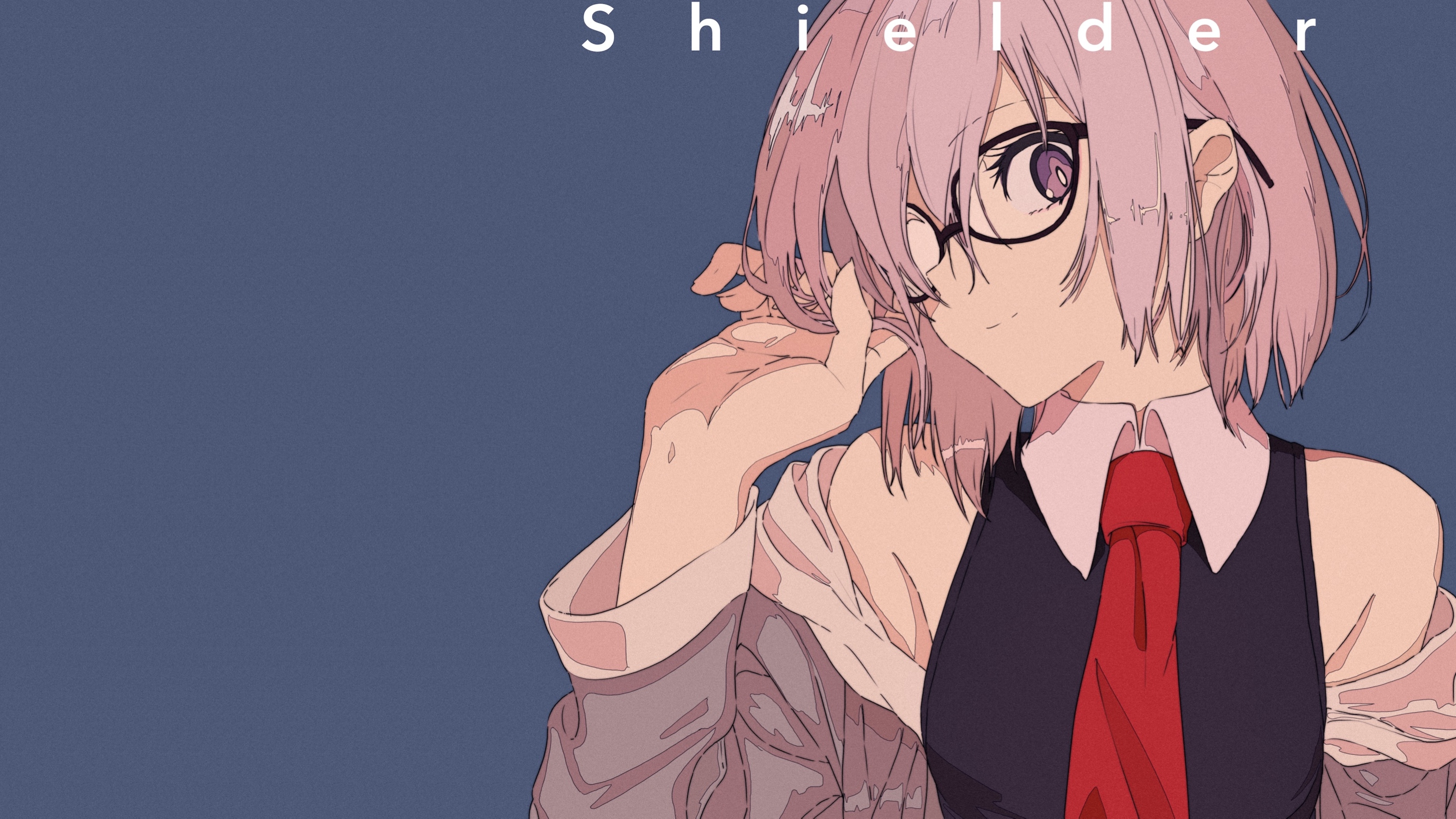 Anime 2985x1679 Cogecha Fate series anime girls looking at viewer glasses simple background blue background tie short hair Mash Kyrielight