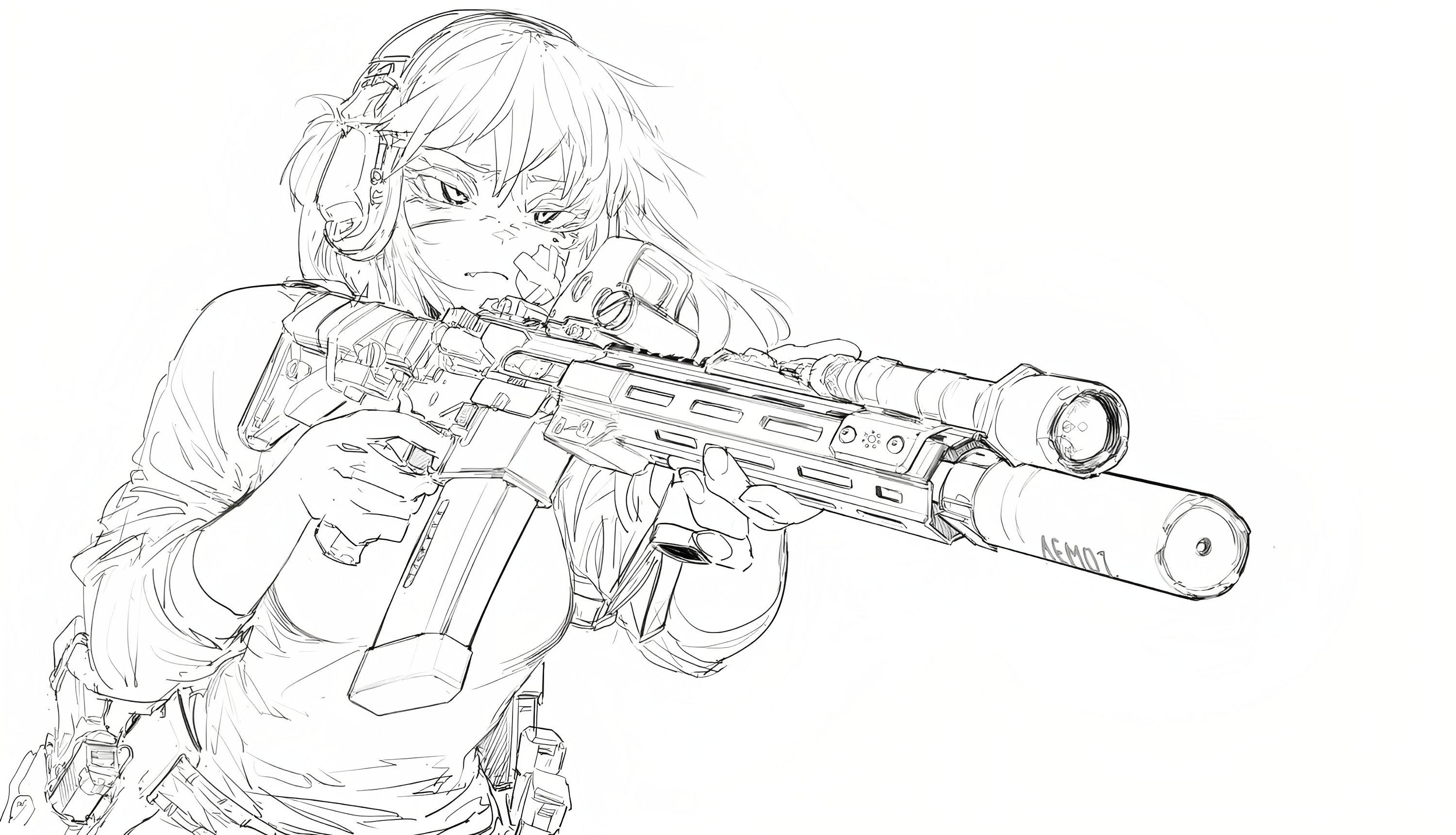 Anime 3000x1720 AR-15 operator AEM01 tactical girls with guns anime girls anime girls with guns