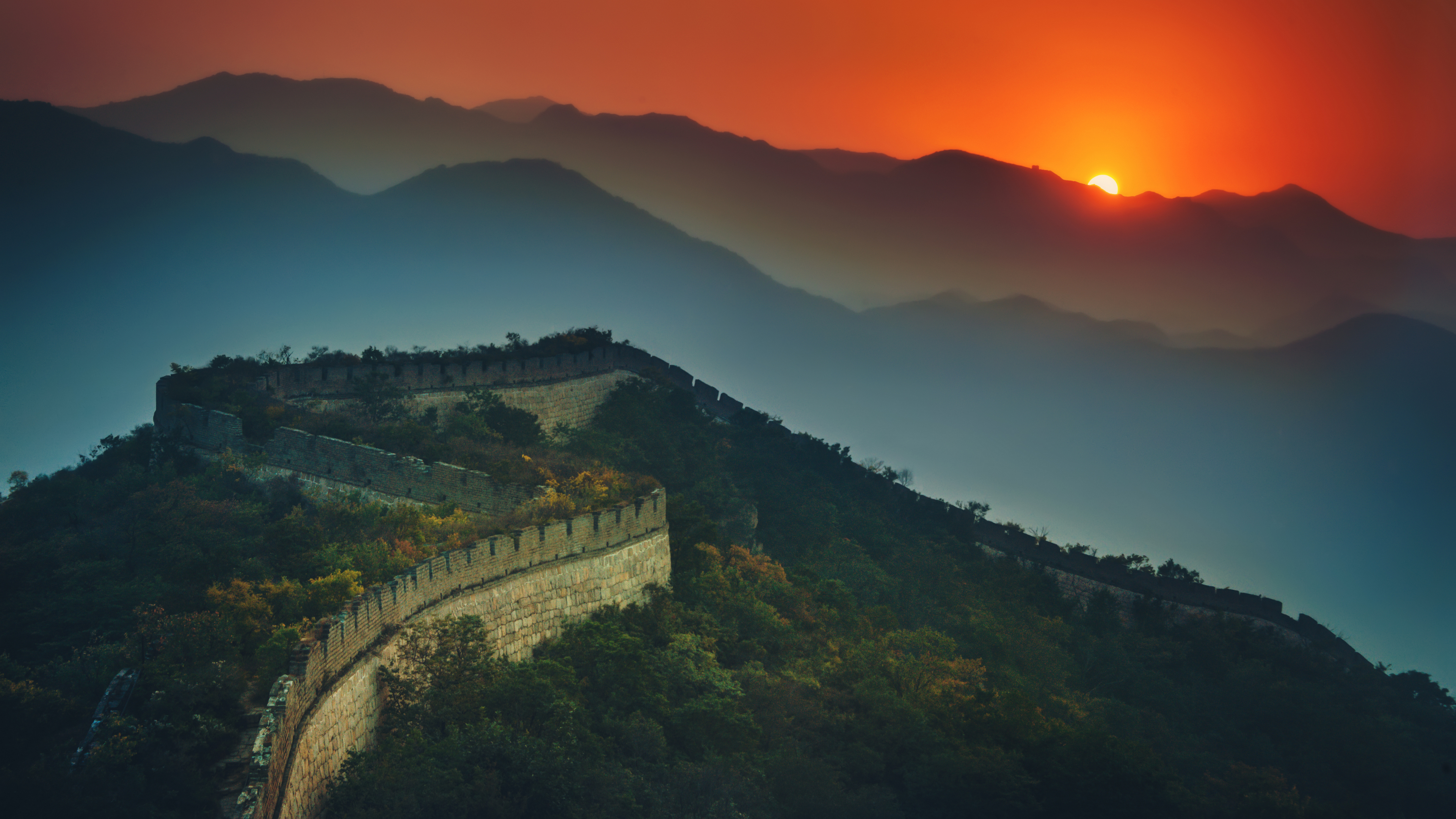General 3840x2160 landscape 4K Great Wall of China sunset mountain top nature China