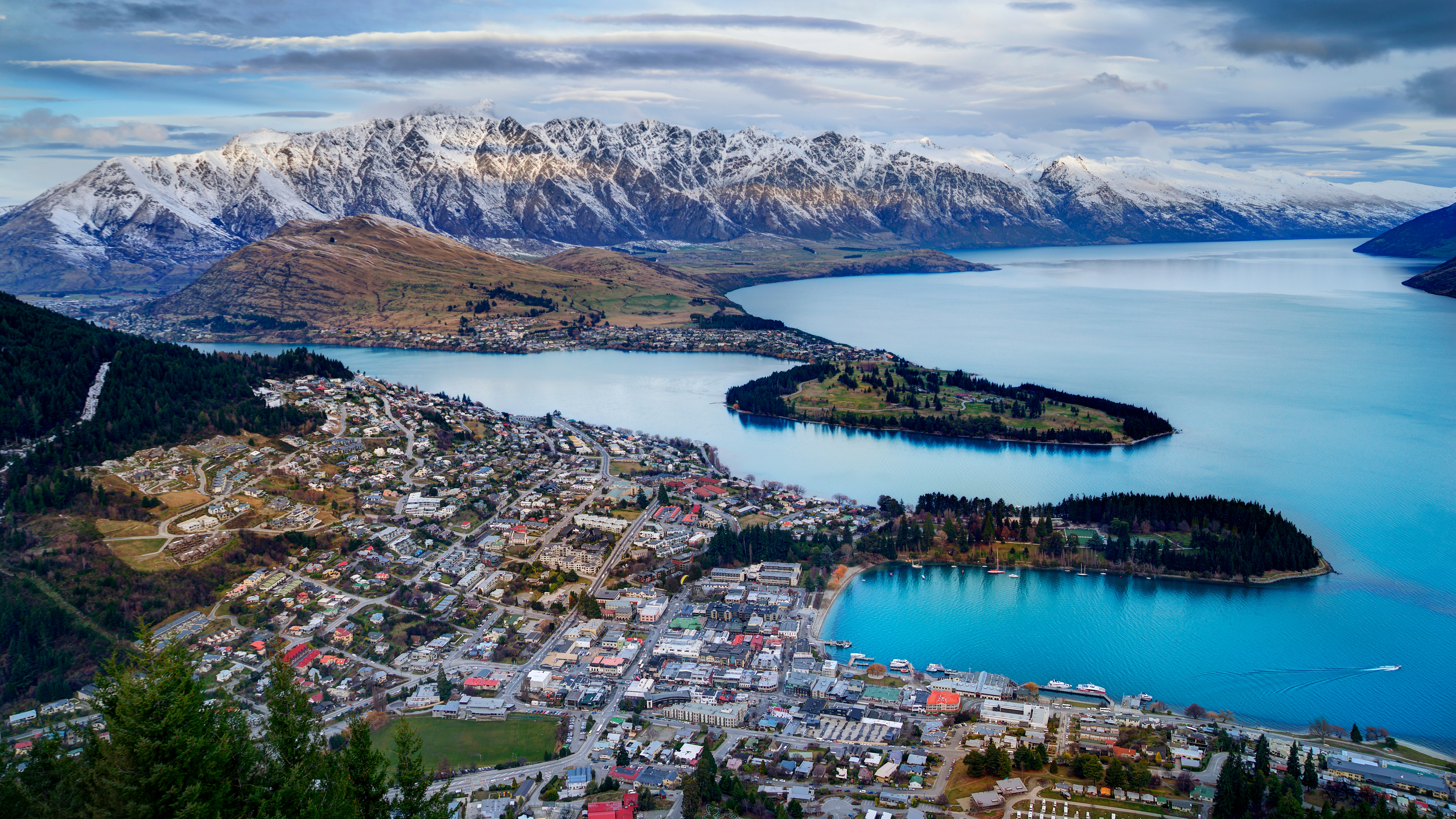 General 3840x2160 landscape 4K New Zealand cityscape nature snow mountains water city clouds