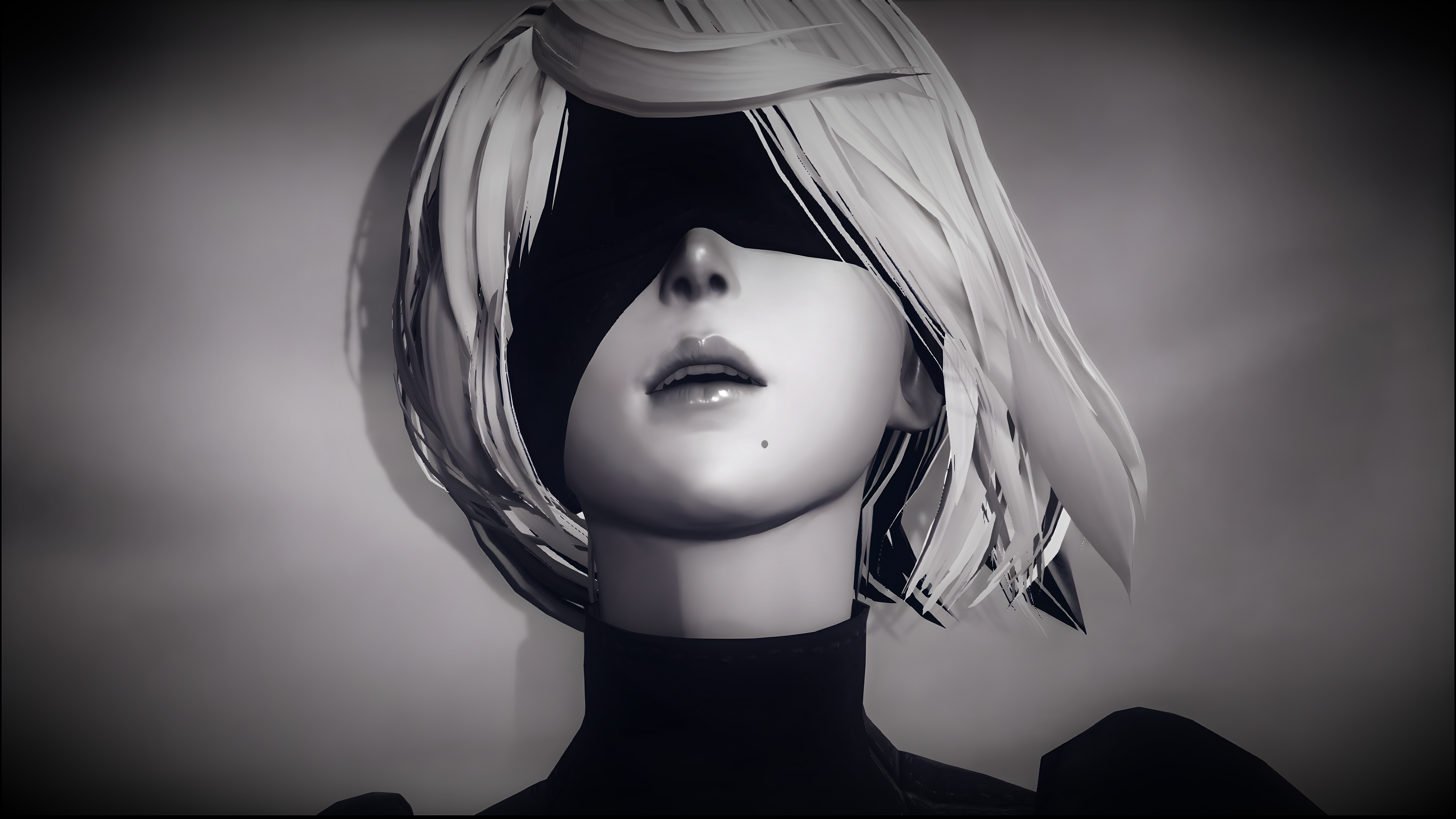 General 3840x2160 Nier: Automata 2B (Nier: Automata) video game characters video game girls blindfold moles monochrome