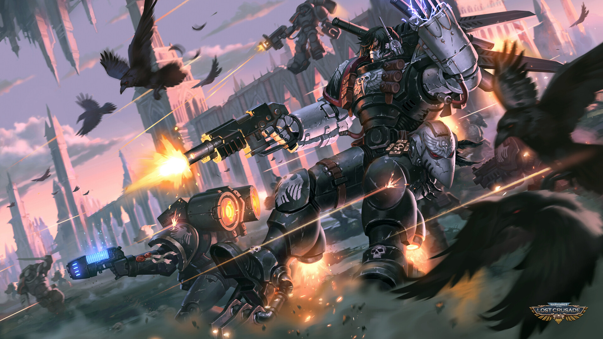 General 1920x1080 Warhammer 40,000 Warhammer science fiction high tech Warhammer 30,000 painting gun bolter space marines power armor claws plasma jetpack Imperium of Man Kayvaan Shrike video games video game art video game characters Raven Guard