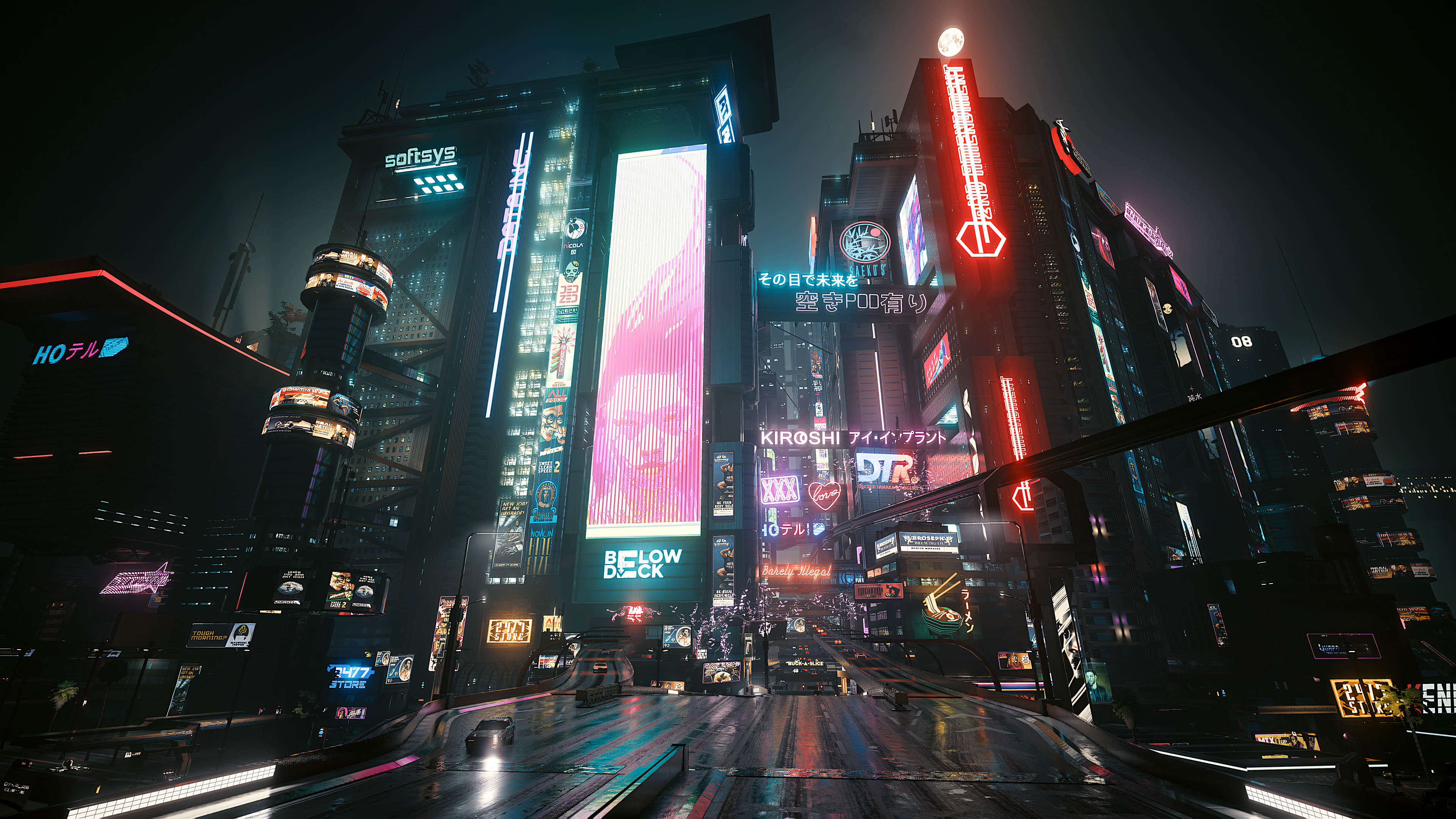 General 3840x2160 city futuristic futurism science fiction fictional cyberpunk Cyberpunk 2077 car wet road dark night video games video game art neon lights entertainment