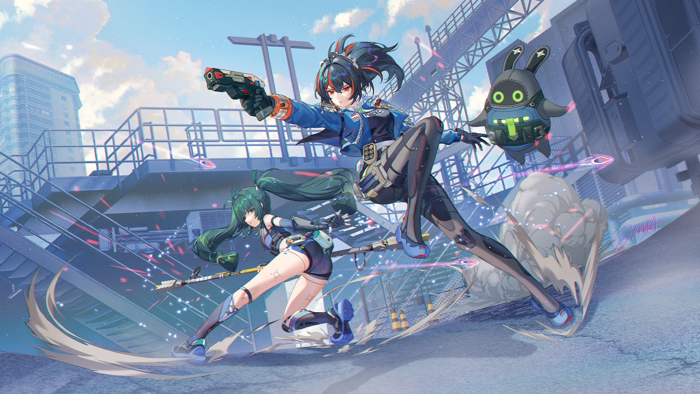 Anime 2400x1350 anime anime games anime girls Zenless Zone Zero Zhu Yuan (Zenless Zone Zero) Qingyi (Zenless Zone Zero) anime girls with guns