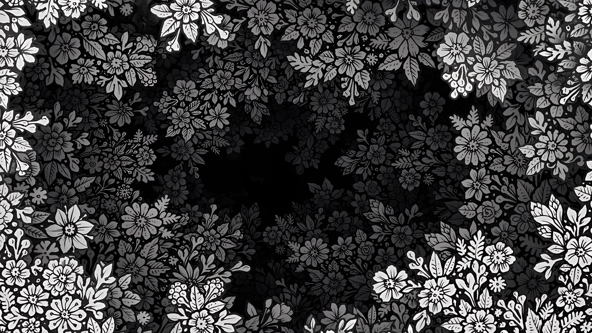 General 2000x1125 Visothkakvei flowers monochrome floral leaves digital art