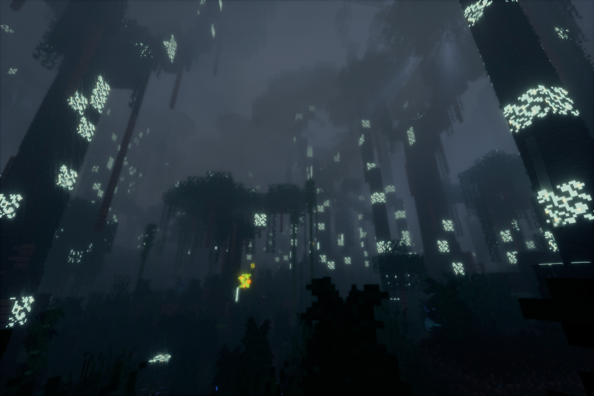 General 2520x1680 Minecraft shaders rain video game art digital art video games mist fog night glowing