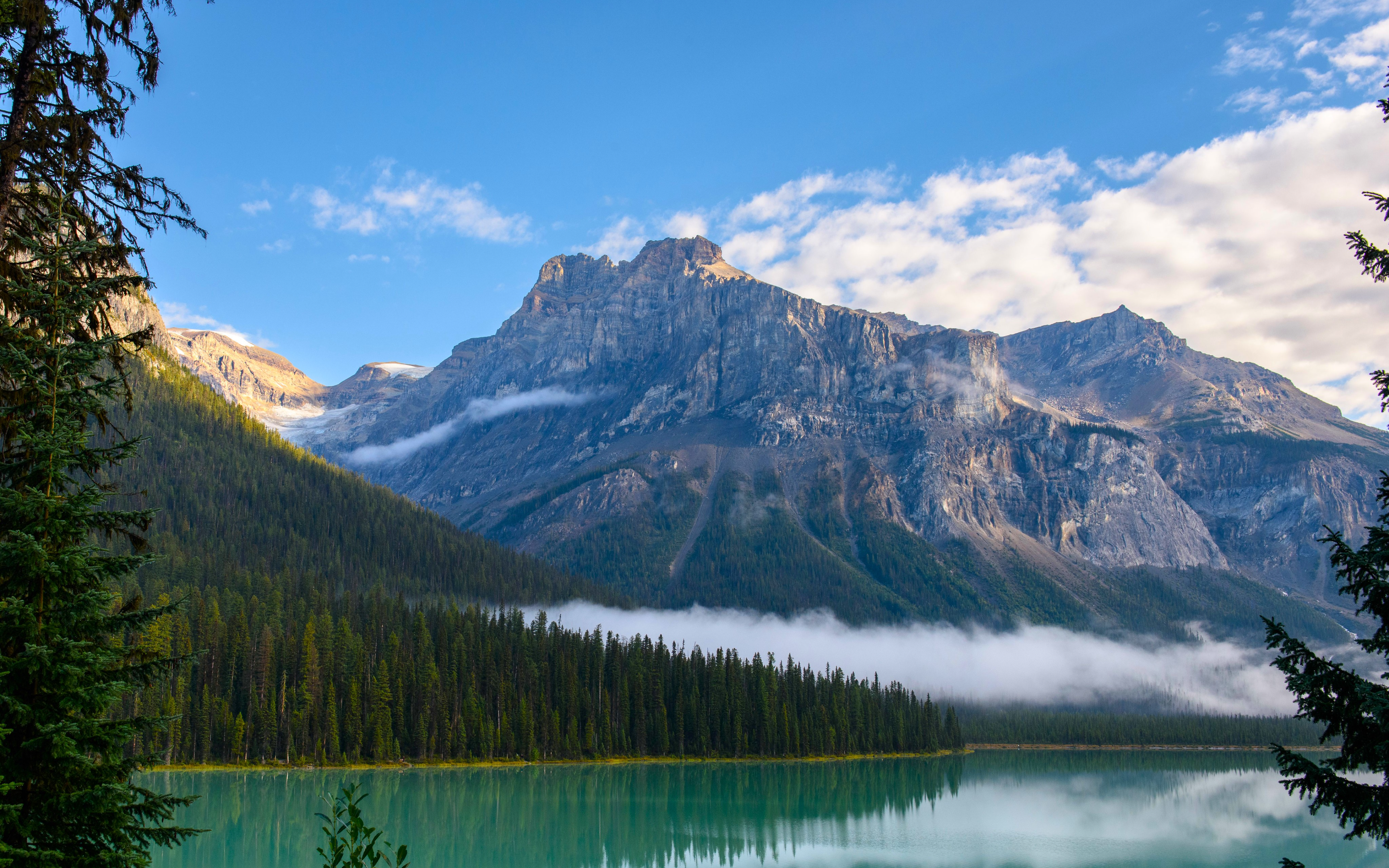 General 3840x2400 nature landscape trees mountains sky clouds forest pine trees lake water Emerald Lake Canada