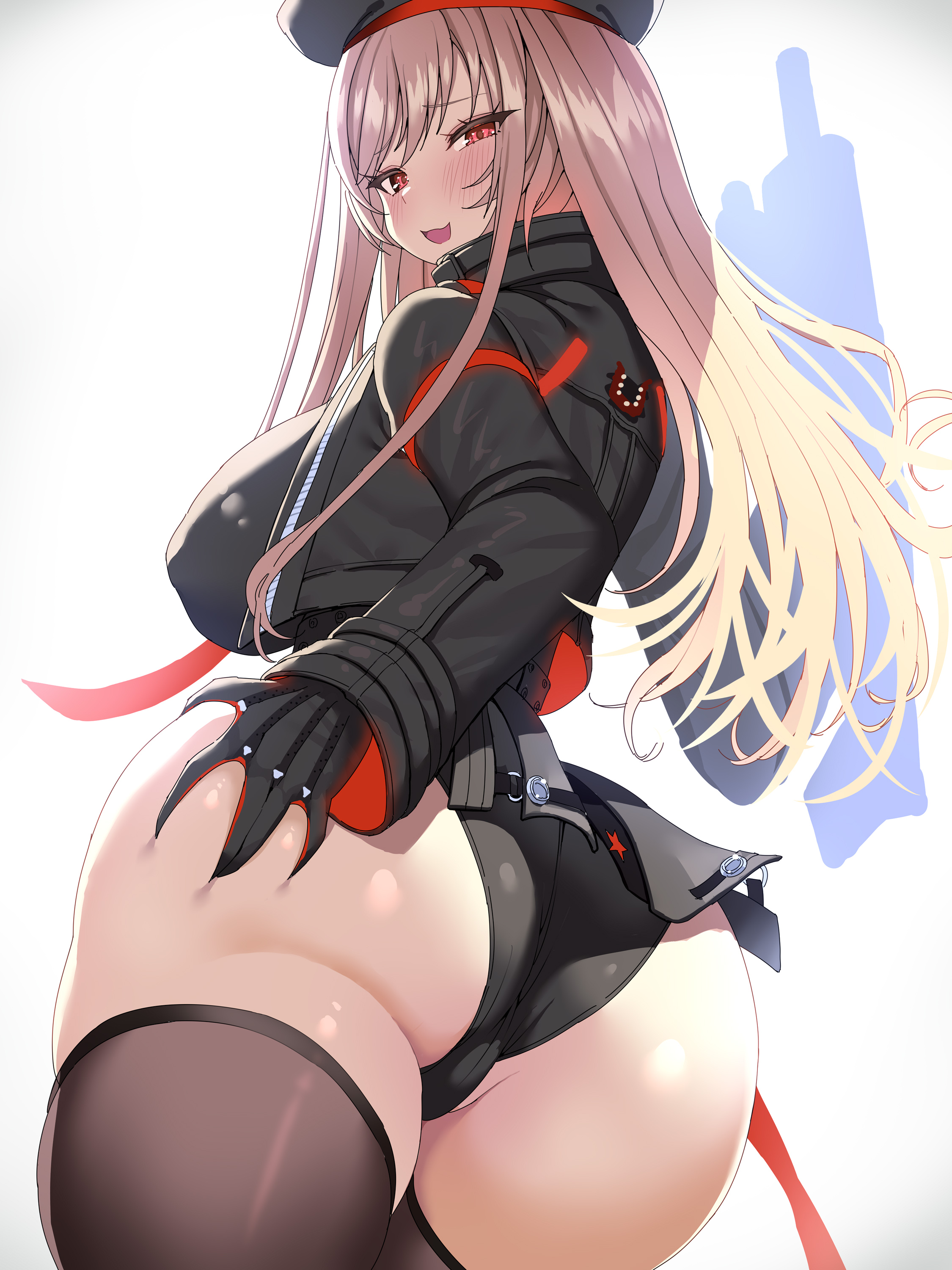 Anime 2250x3000 video games ecchi CHICA thick ass ass big boobs portrait display gloves hands on ass looking back long hair looking at viewer hat stockings uniform Rapi (Nikke: The Goddess of Victory) anime girls thick thigh Nikke: The Goddess of Victory