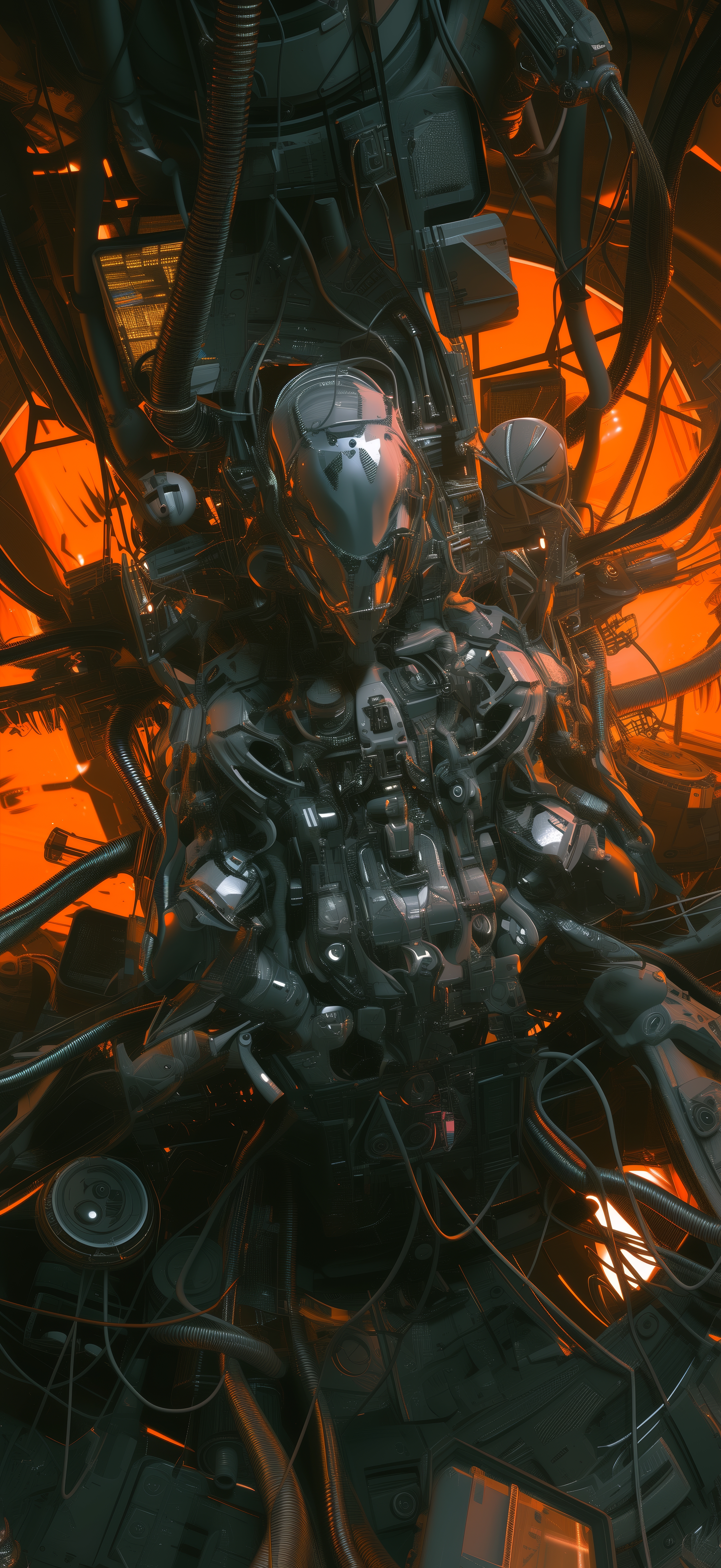 General 2944x6400 AI art futuristic cyberpunk robot illustration science fiction portrait display technology cables