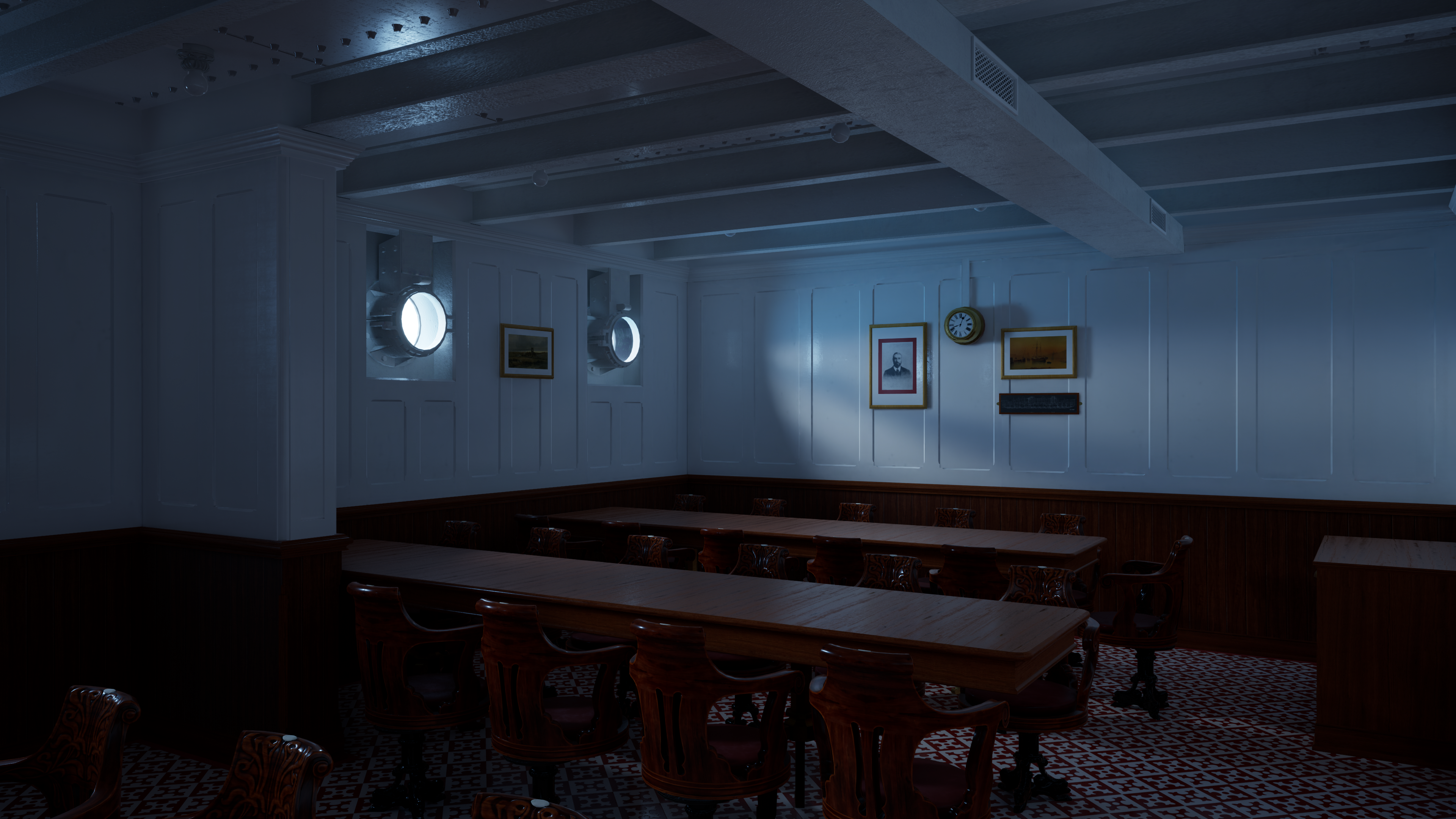 General 3840x2160 Nvidia RTX Titanic CGI digital art interior table chair clocks picture frames