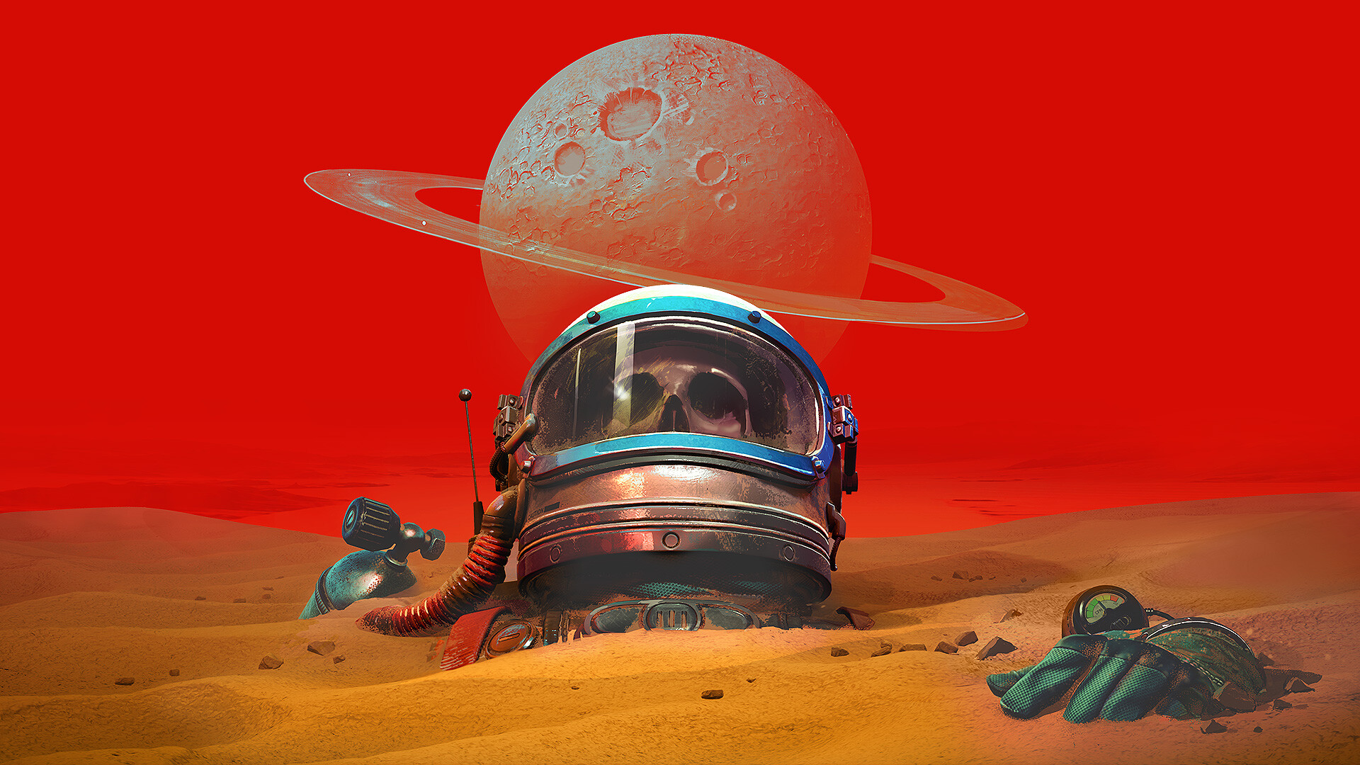 General 1920x1080 skull astronaut gloves planet sand digital art The Invincible simple background helmet red background minimalism