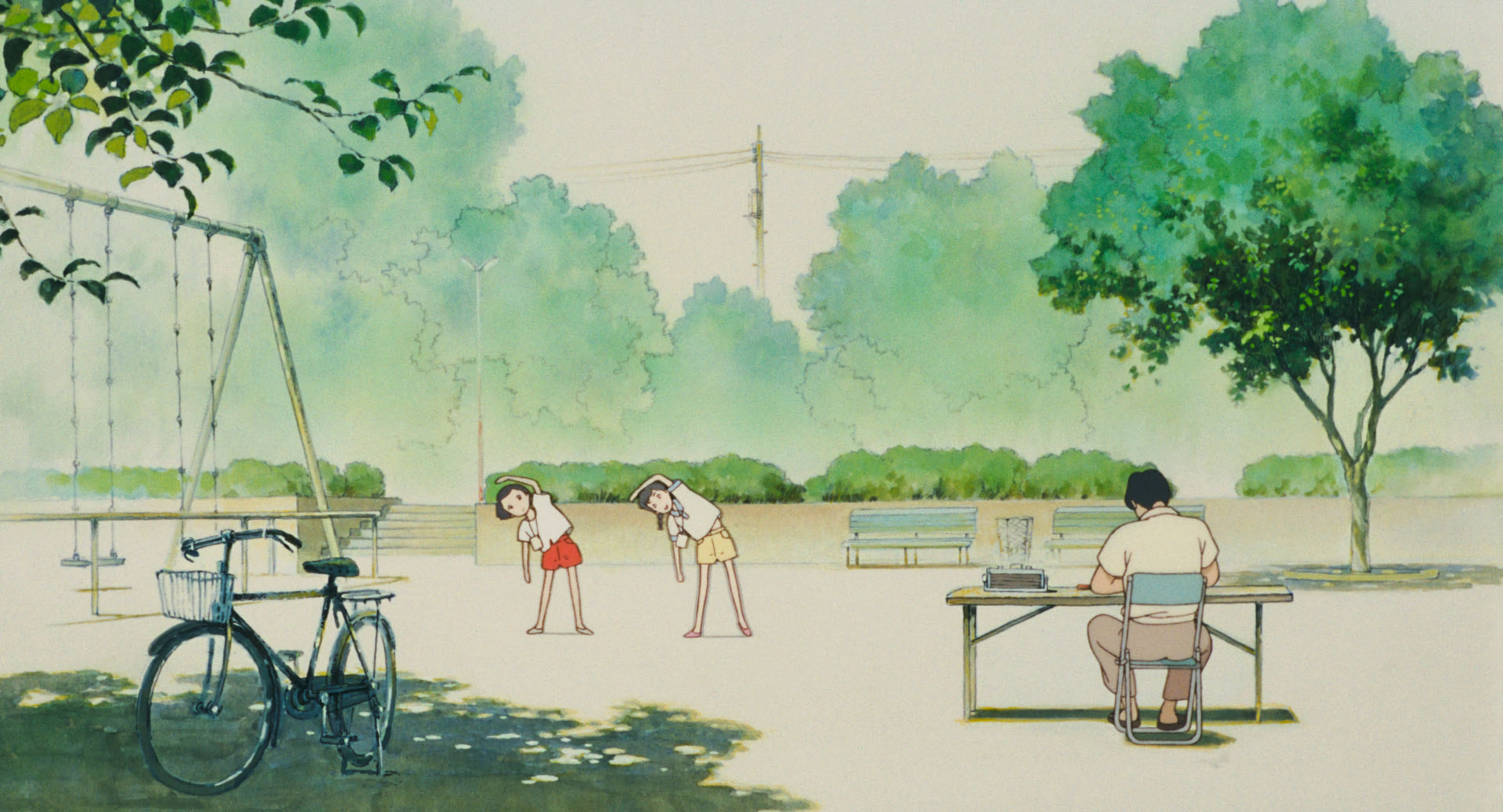 Anime 3840x2076 Studio Ghibli Omoide Poro Poro upscaled film stills anime girls anime men Anime screenshot bicycle stretching