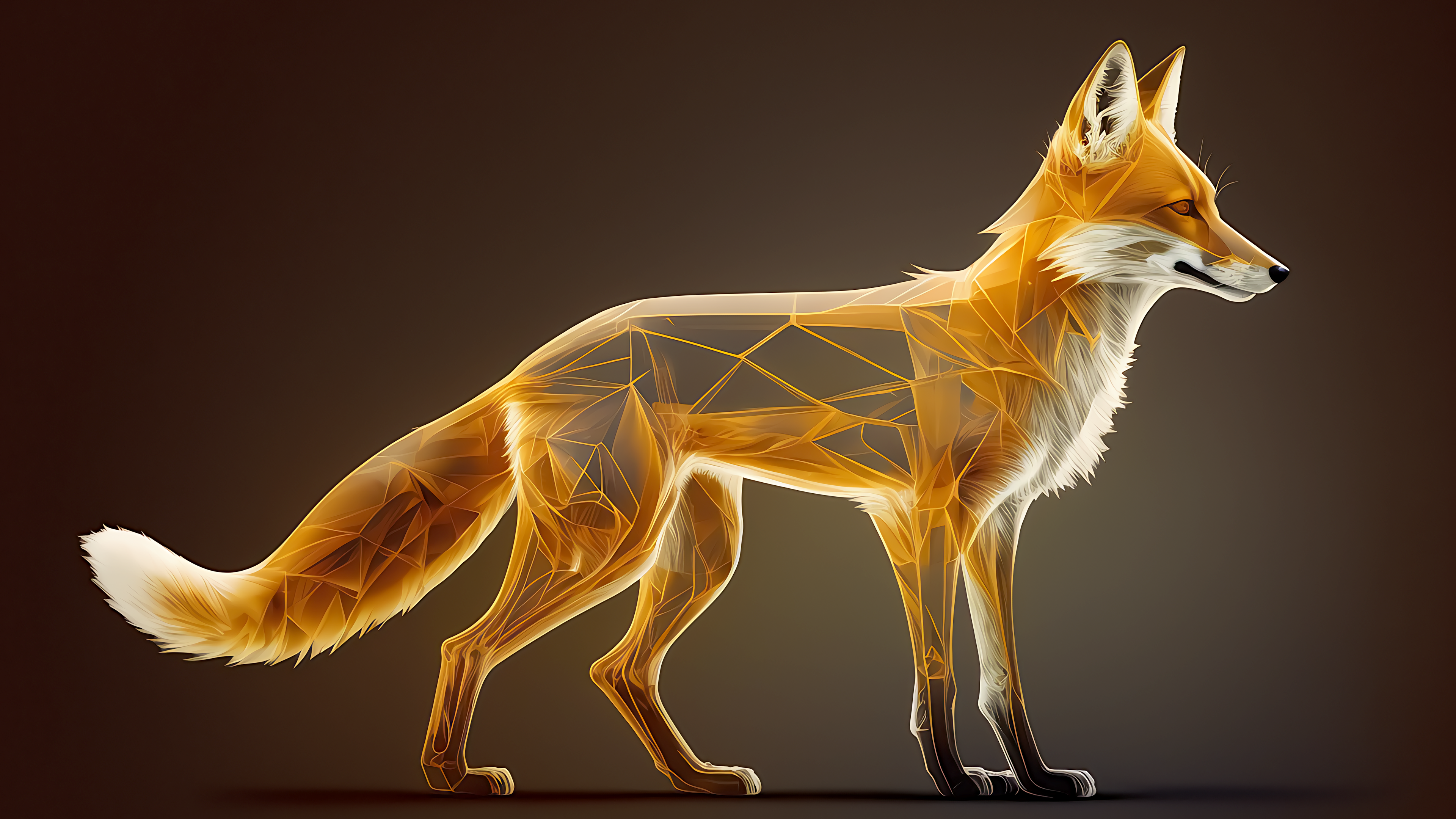 General 3840x2160 minimalism AI art simple background nature wireframe translucent transparency fox