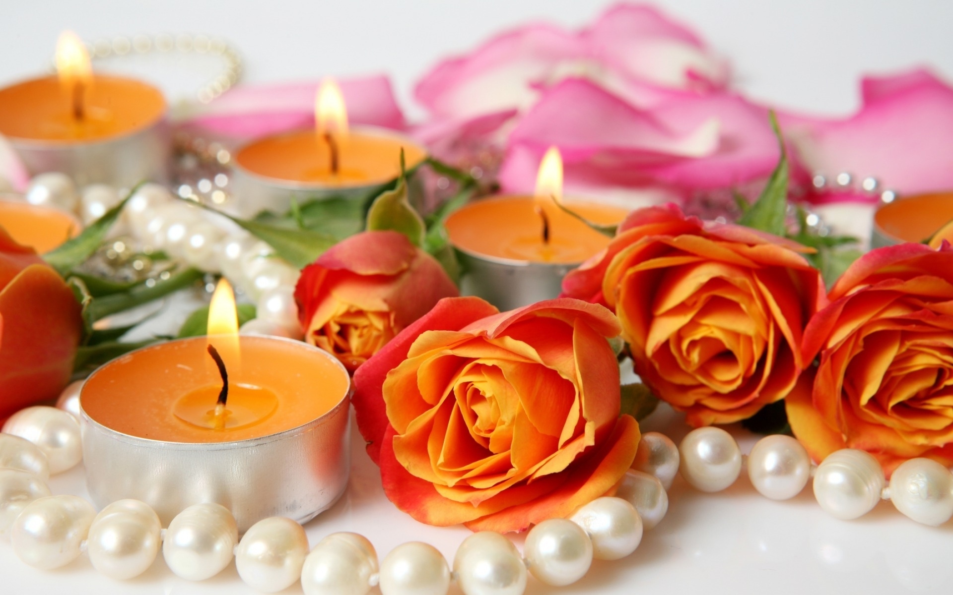 General 1920x1200 jewelry pearls rose candles closeup