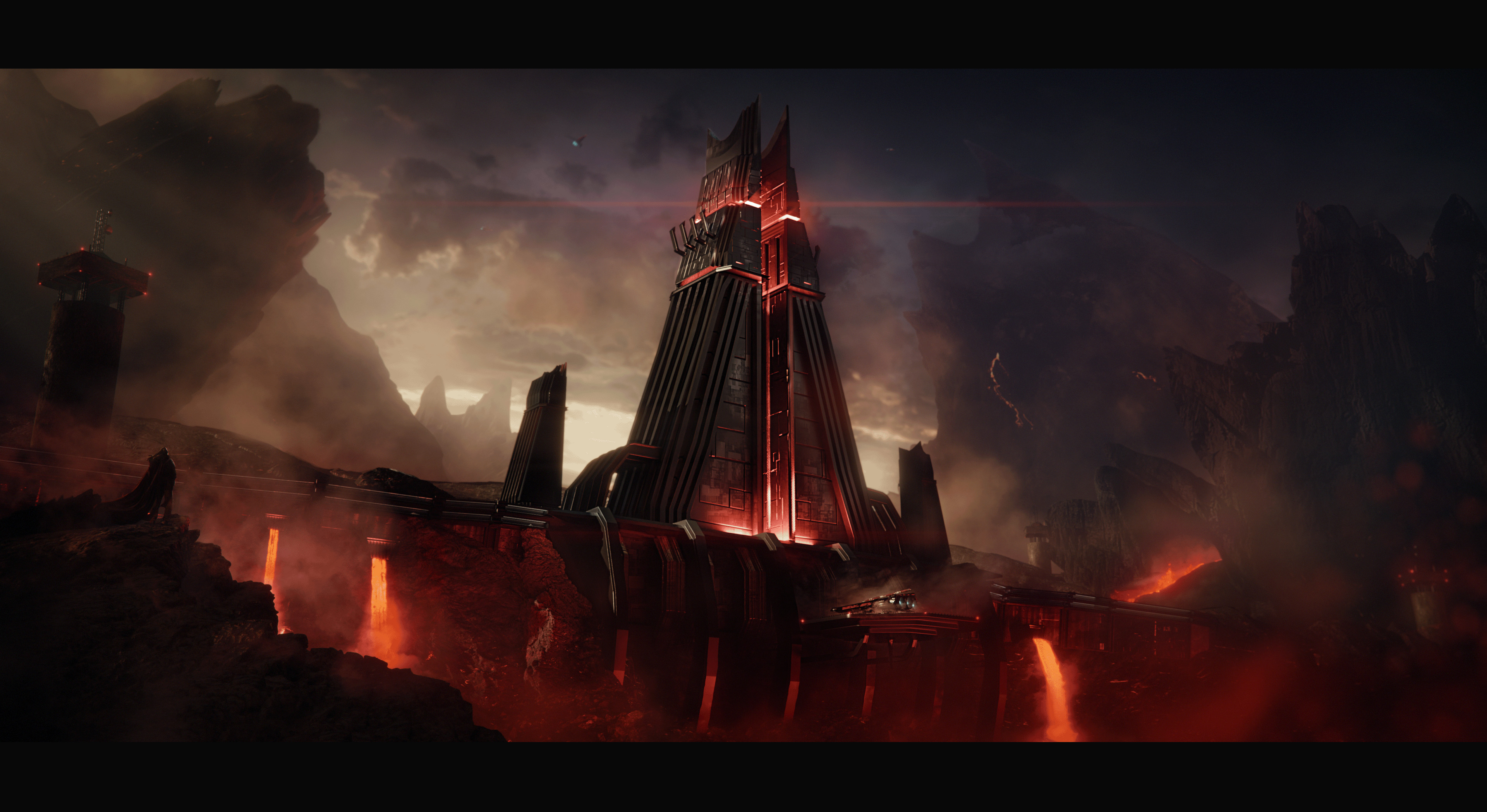 General 3840x2099 science fiction science lava red orange smoke fire black sky Star Wars fantasy art spaceship