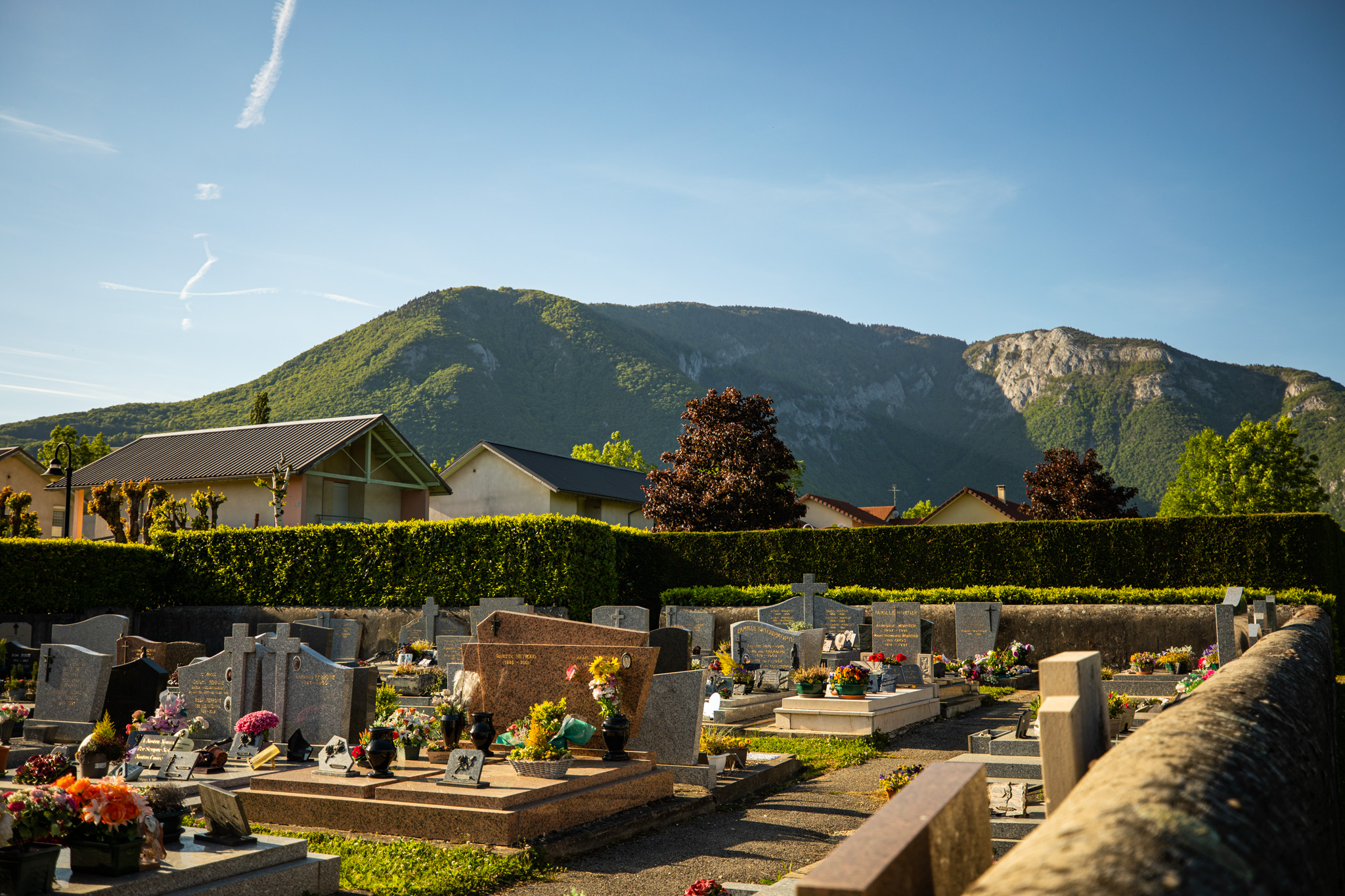 General 2048x1365 photography outdoors urban nature landscape mountains forest trees village building cemetery tombstones graveyards flowers grave