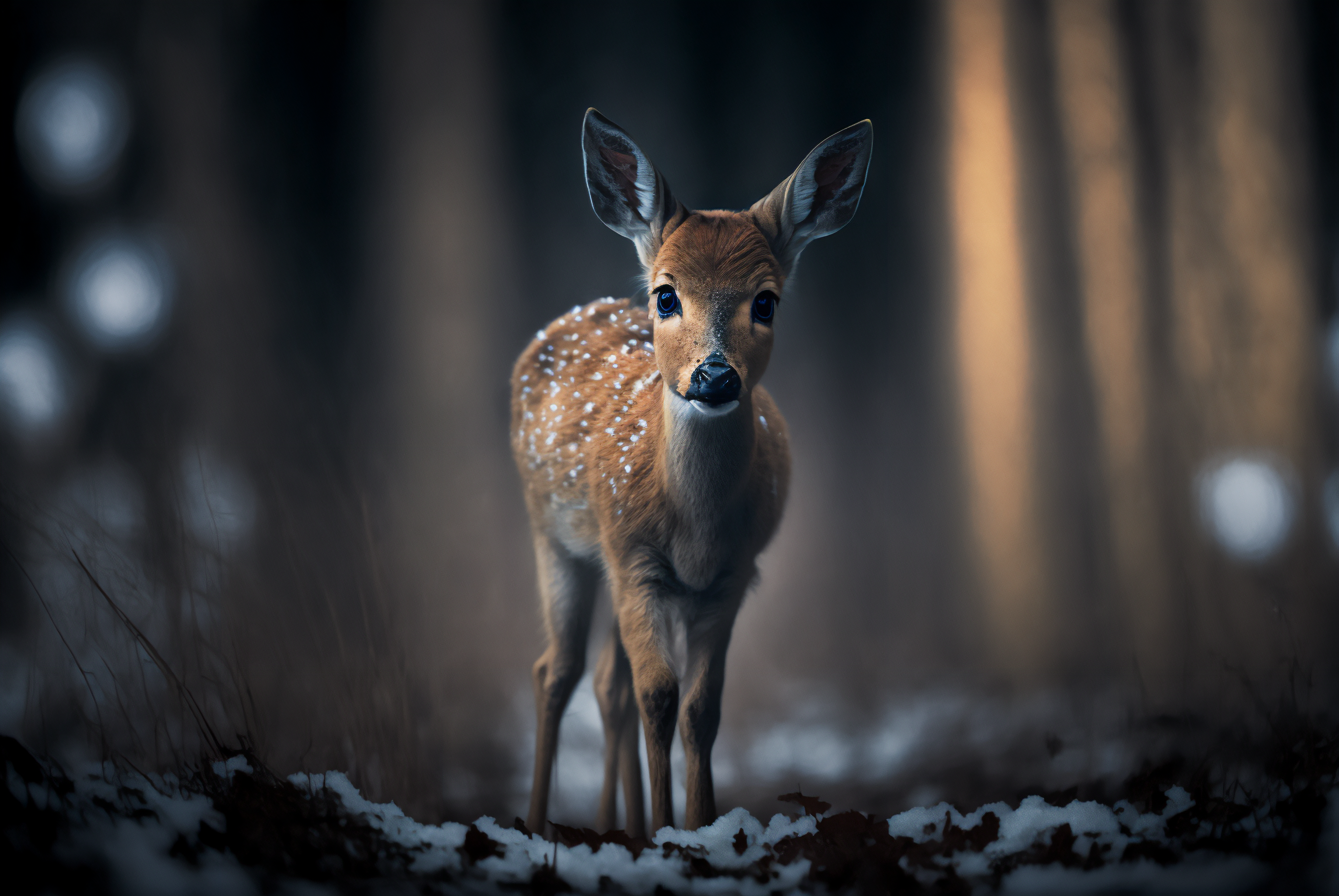 General 3060x2048 AI art fawns forest winter dawn animals