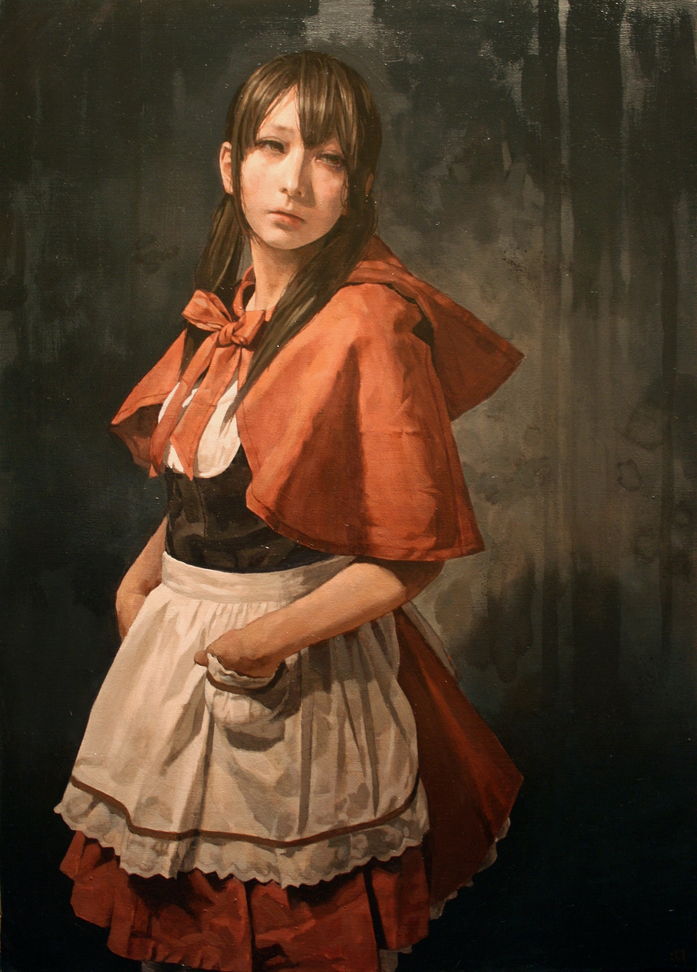 General 1387x1935 Pony(artist) fantasy girl oil painting brunette portrait display hands in pockets