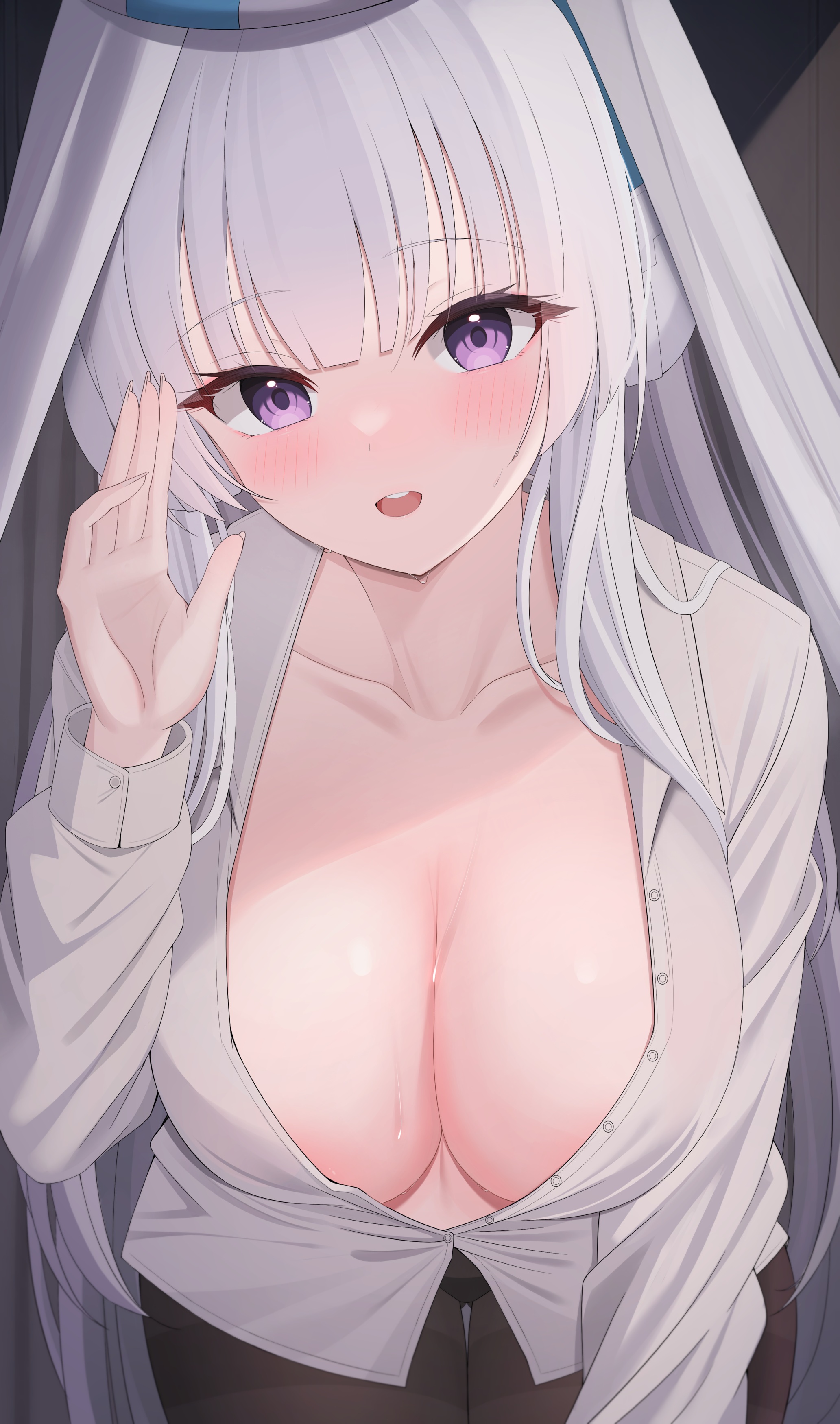 Anime 2065x3500 anime anime girls portrait display cleavage big boobs purple eyes blushing