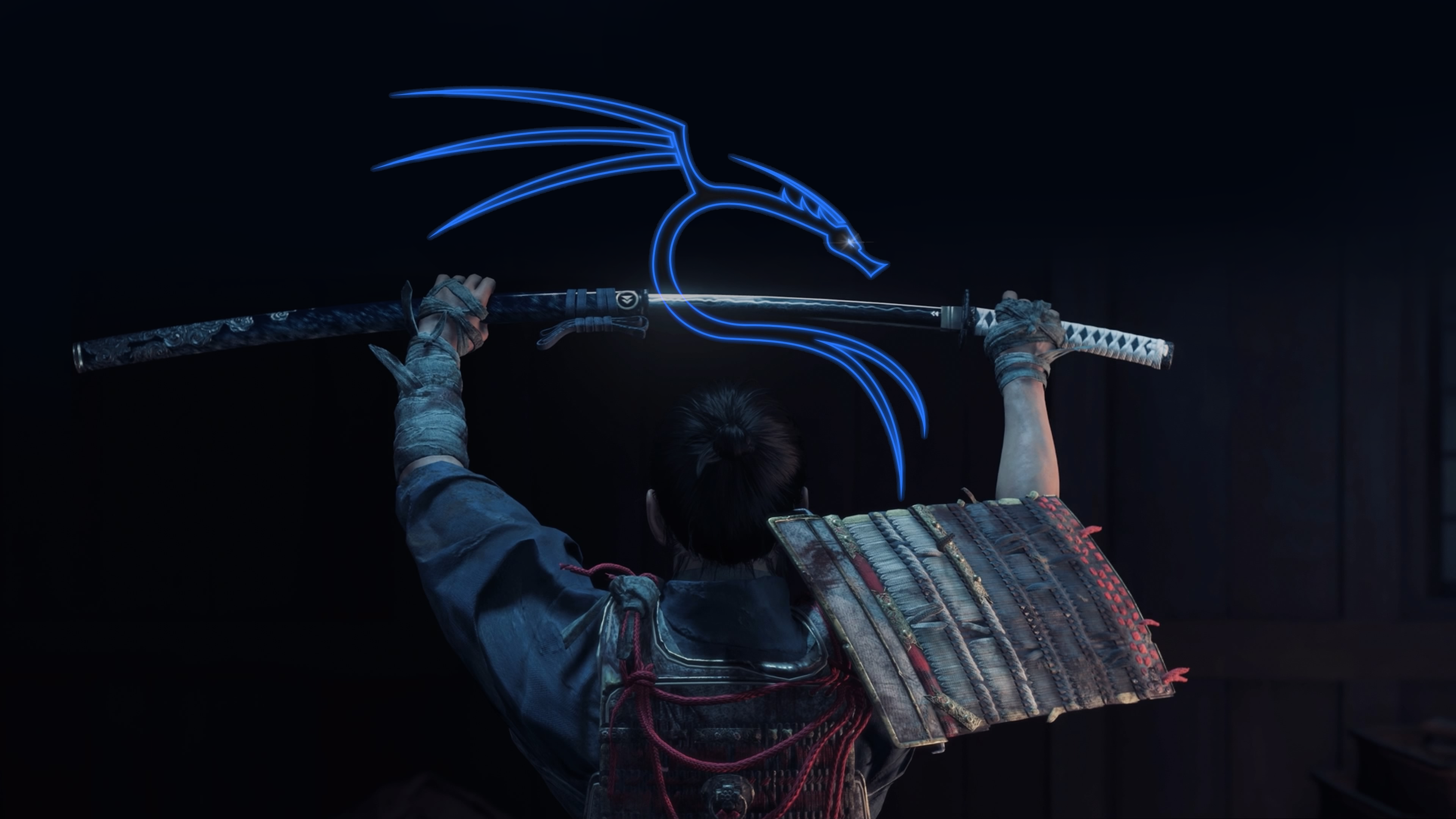 General 3840x2160 Kali Linux Ghost of Tsushima  video games Jin Sakai Sucker Punch Productions Activision operating system video game characters CGI sword men with swords video game men hairbun katana