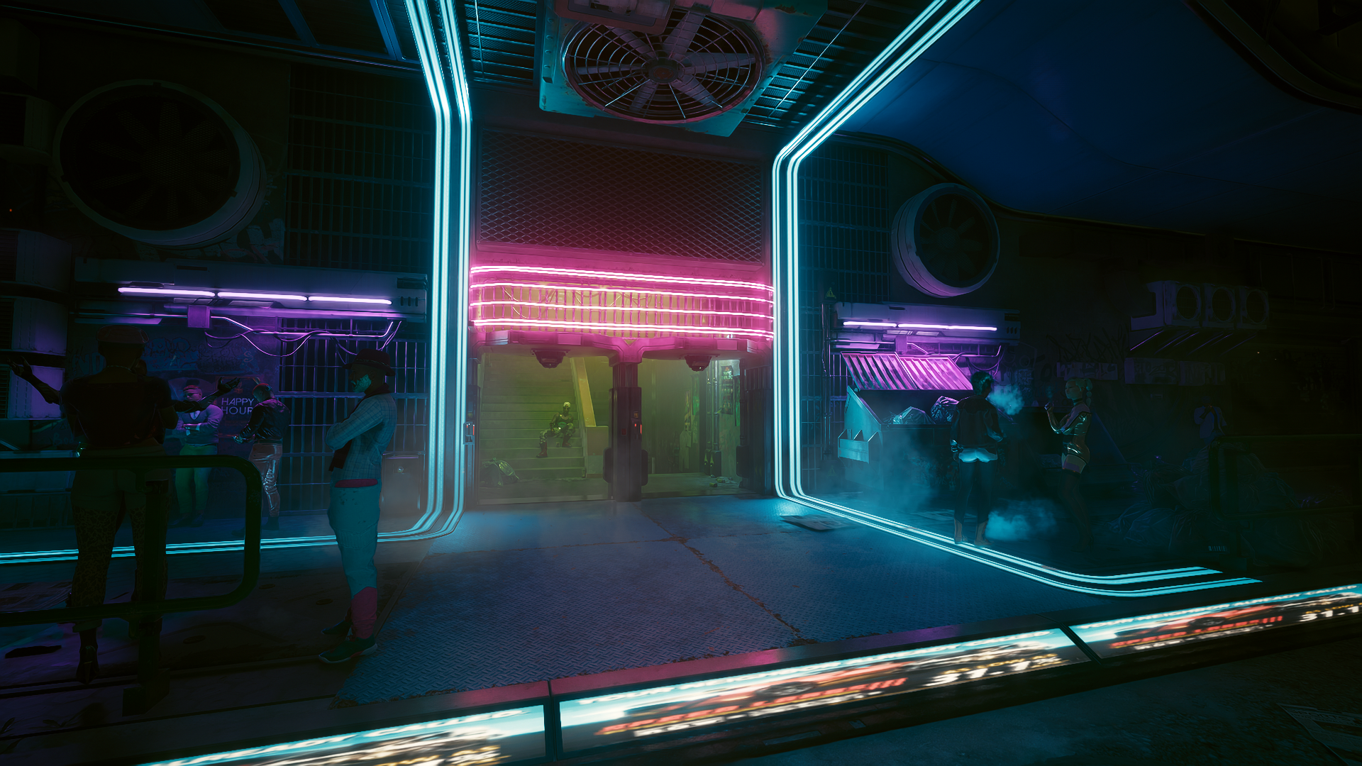 General 1920x1080 CD Projekt RED cyberpunk neon digital art video game art screen shot video game characters CGI nightclubs interior