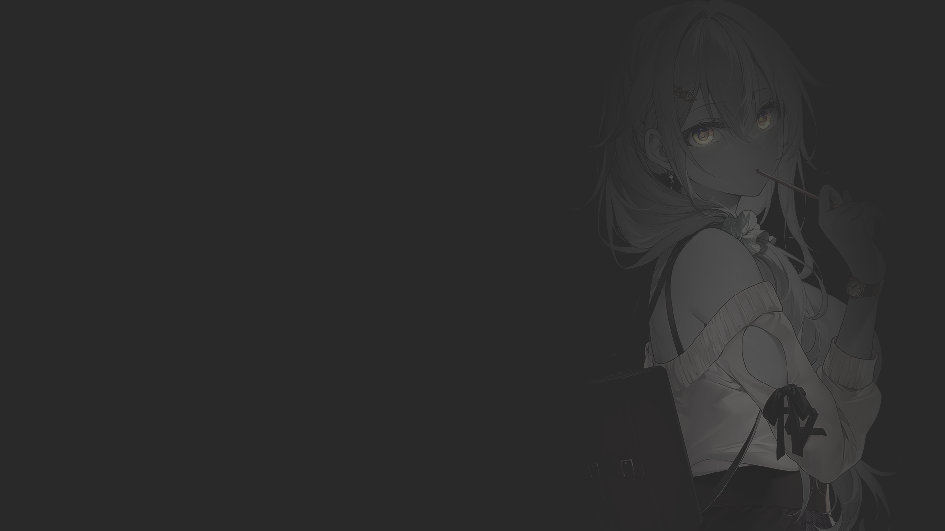 Anime 1920x1080 anime black background monochrome anime girls simple background earring looking at viewer watch minimalism long hair