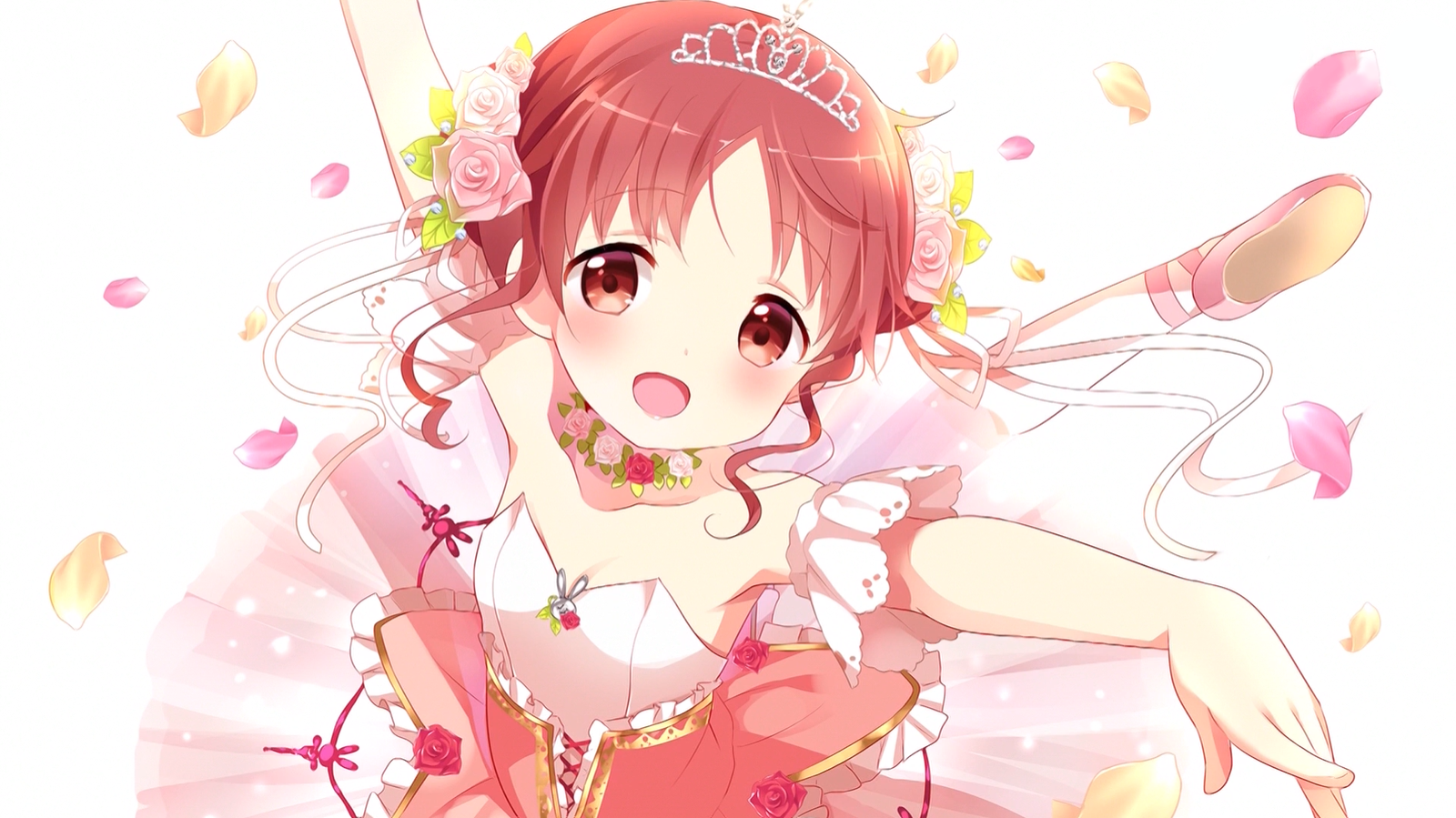 Anime 1600x899 anime anime girls Gochuumon wa Usagi Desu ka? dress petals tiaras looking at viewer blushing dancing choker flowers flower in hair
