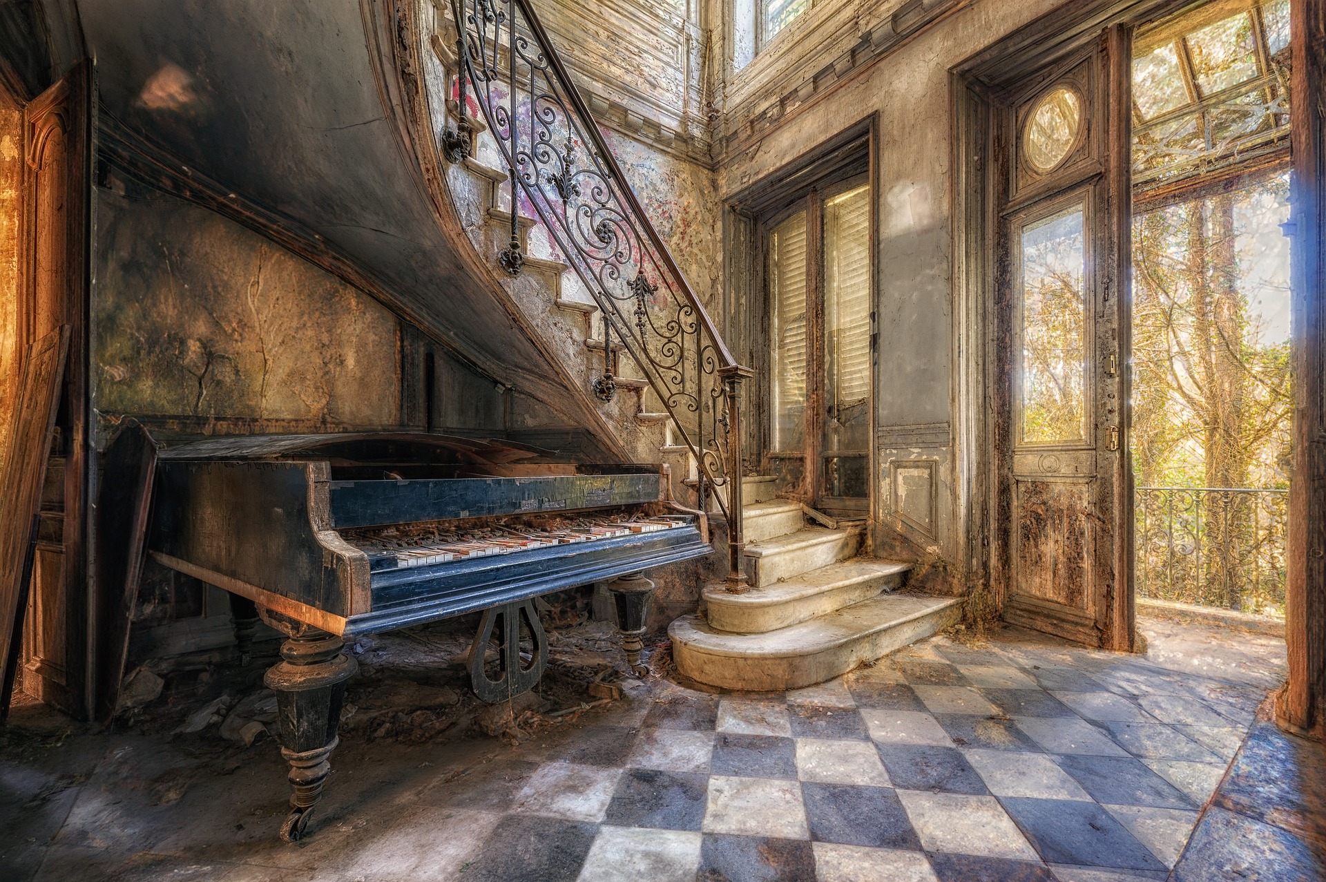 General 1920x1277 lobby hallway abandoned architecture piano HDR stairs checkered
