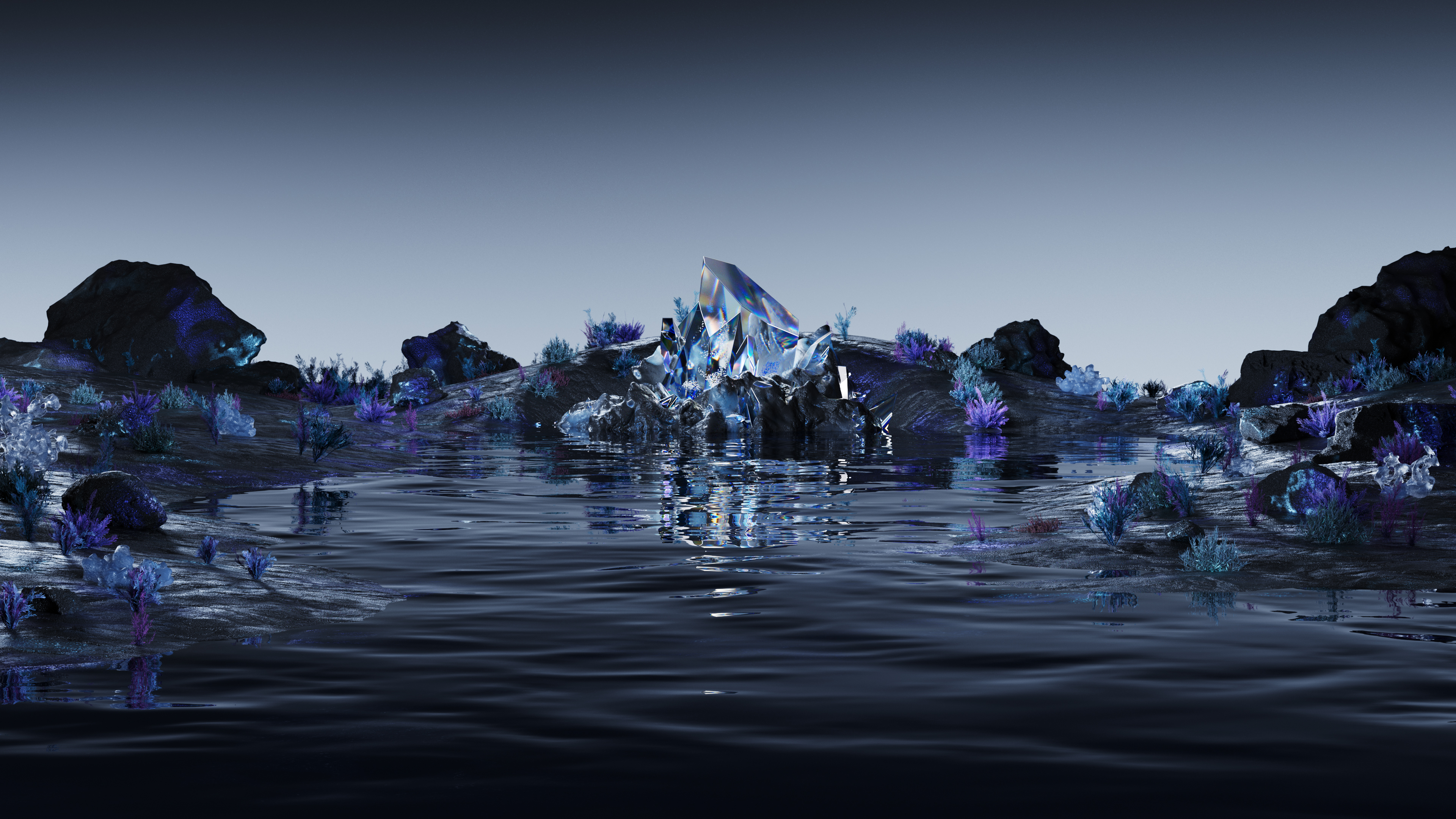 General 3840x2160 landscape CGI water midnight blue crystal  surreal nature reflection 4K