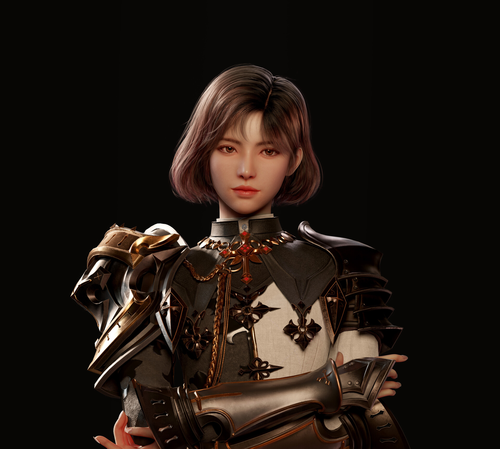 General 1920x1727 Jo Jehyun CGI women short hair priest simple background