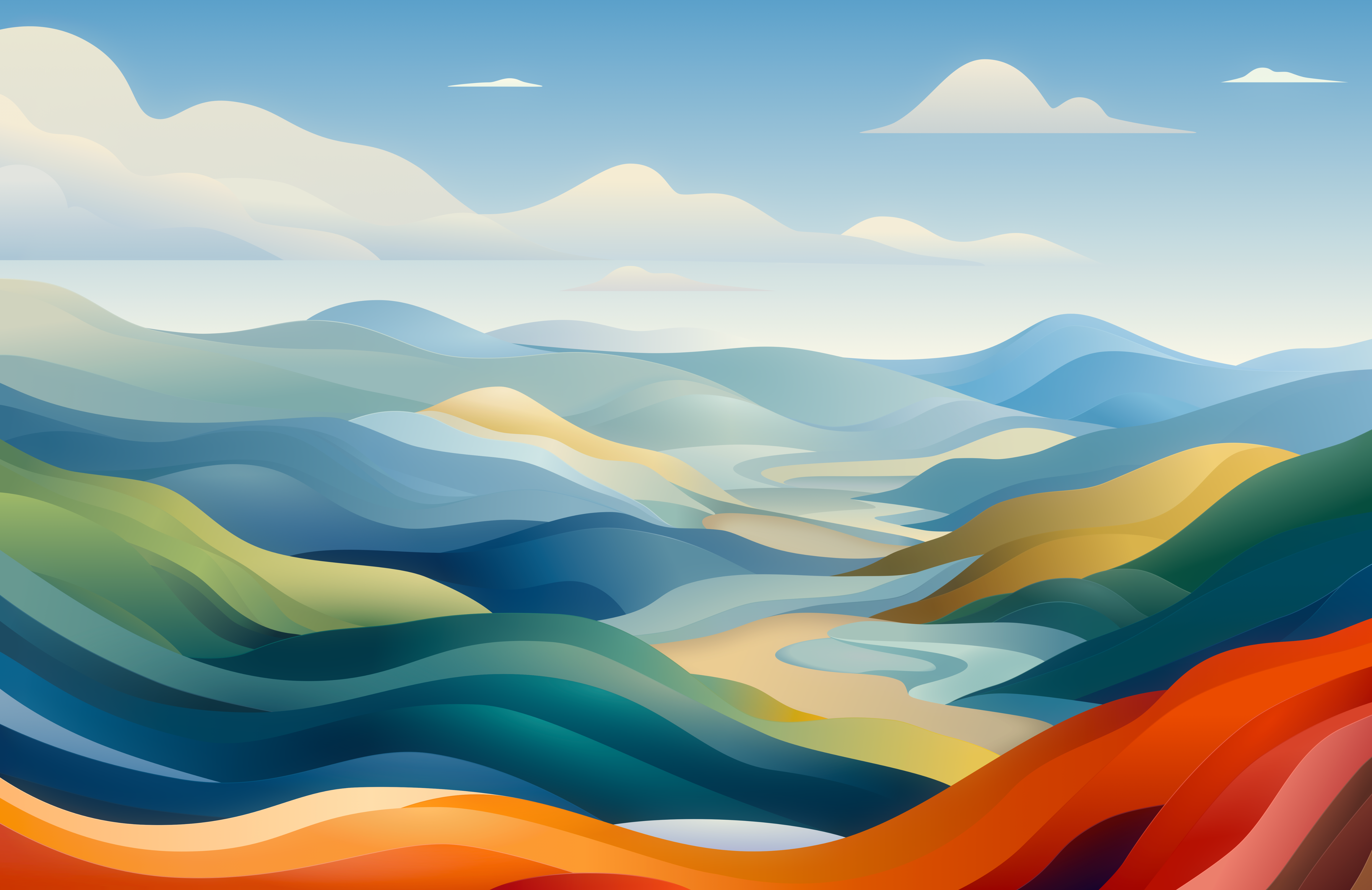 General 6016x3900 waves mountains sky clouds abstract