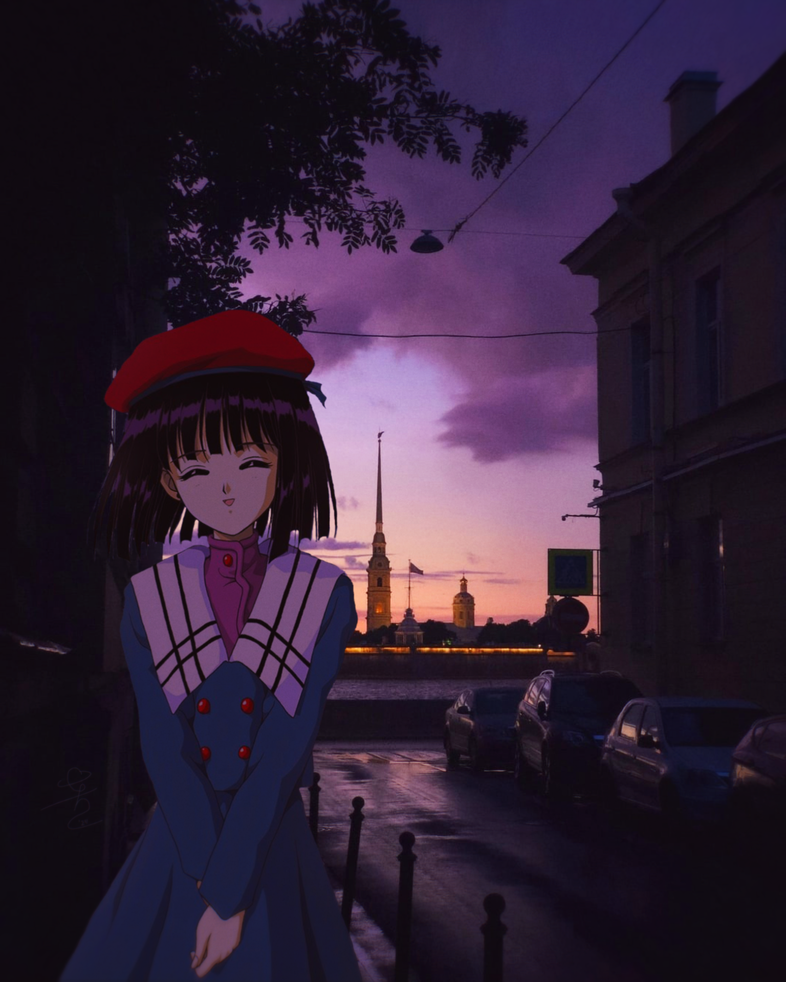 Anime 1536x1920 animeirl hotaru tomoe berets school uniform sunset