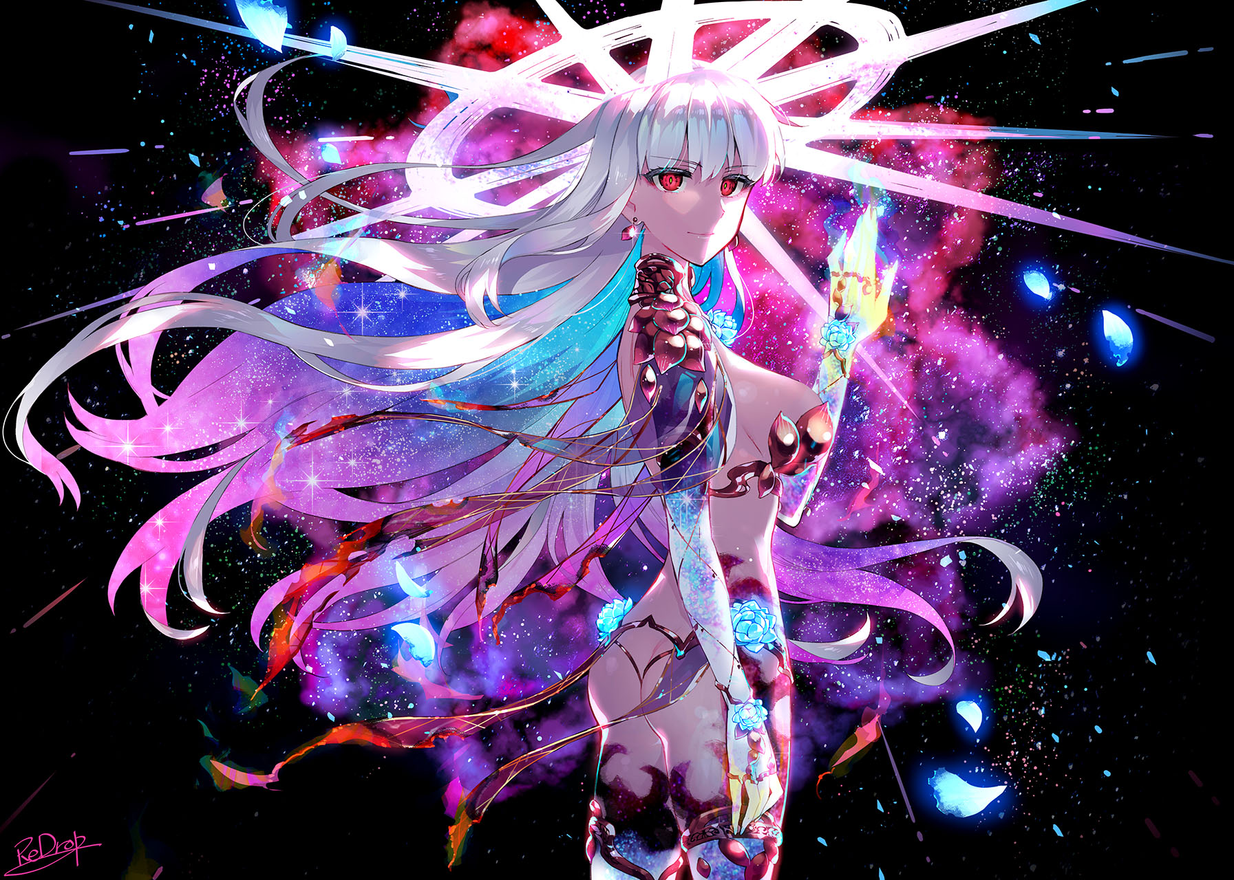 Anime 1793x1280 anime anime girls erotic art  long hair red eyes boobs big boobs standing ass looking at viewer colorful Kama (Fate/Grand order) Fate series Fate/Grand Order Redrop bikini armor silver hair