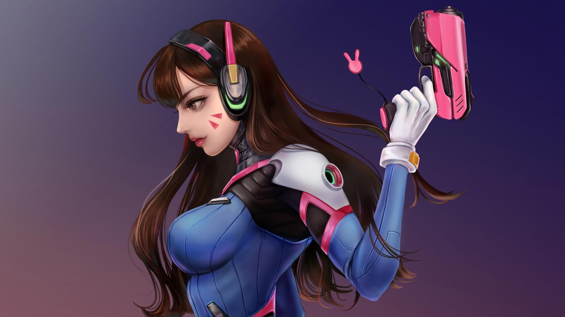 General 1920x1080 D.Va (Overwatch) Overwatch simple background bodysuit hat profile video game characters
