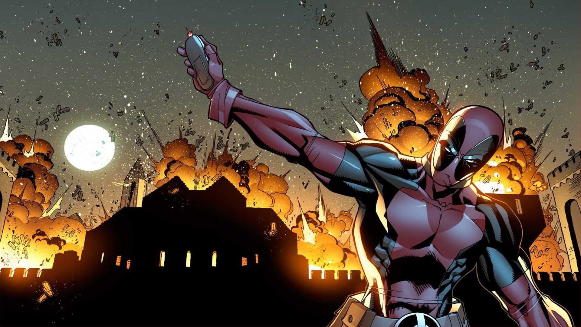 General 1920x1080 Deadpool fictional character explosion antiheroes comics comic art Wade Wilson muscular Marvel Comics