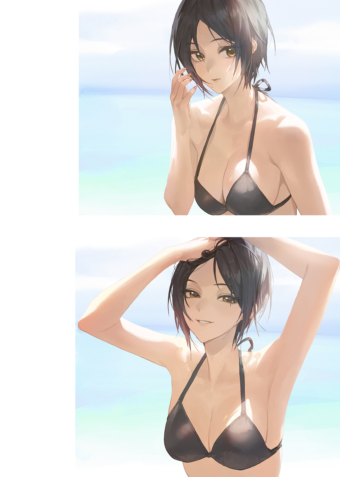 Anime 1300x1824 anime anime girls digital art artwork 2D portrait display collage bikini cleavage dark hair short hair Hayami Kanade THE iDOLM@STER Mossi (artist)