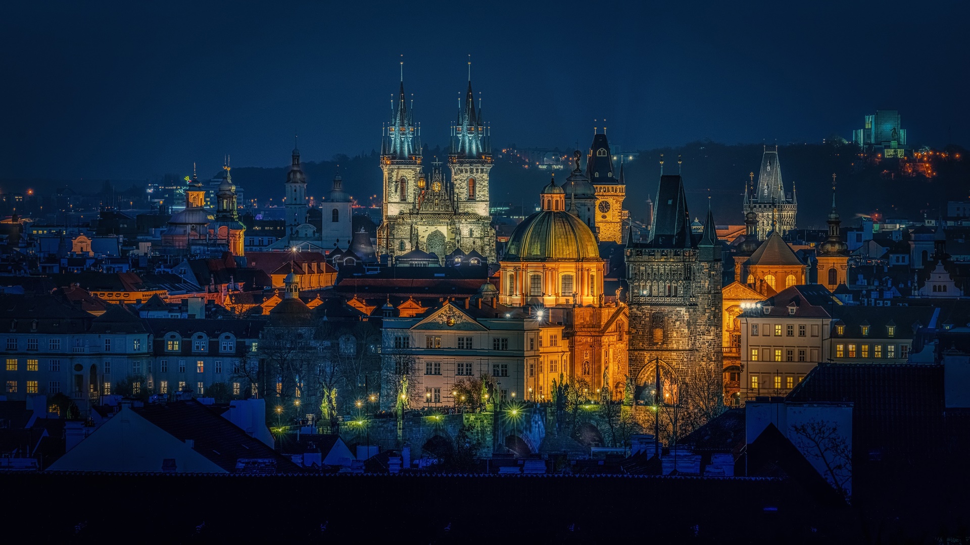 General 1920x1080 Prague city night lights cityscape Czech Republic Church of Our Lady before Týn