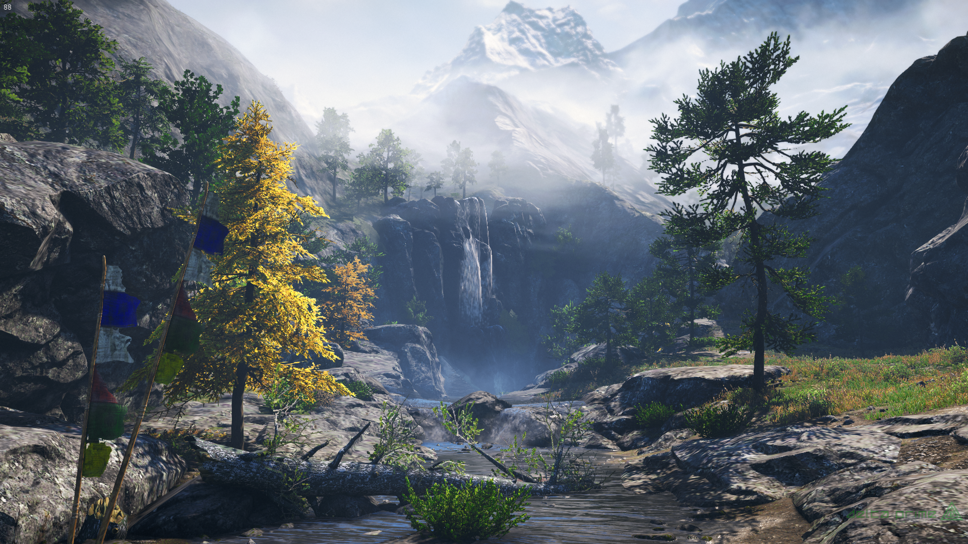 General 1920x1080 Himalayas mountains forest forest clearing waterfall mountain pass Half Dome pine trees Far Cry 4 video games PC gaming screen shot mist river
