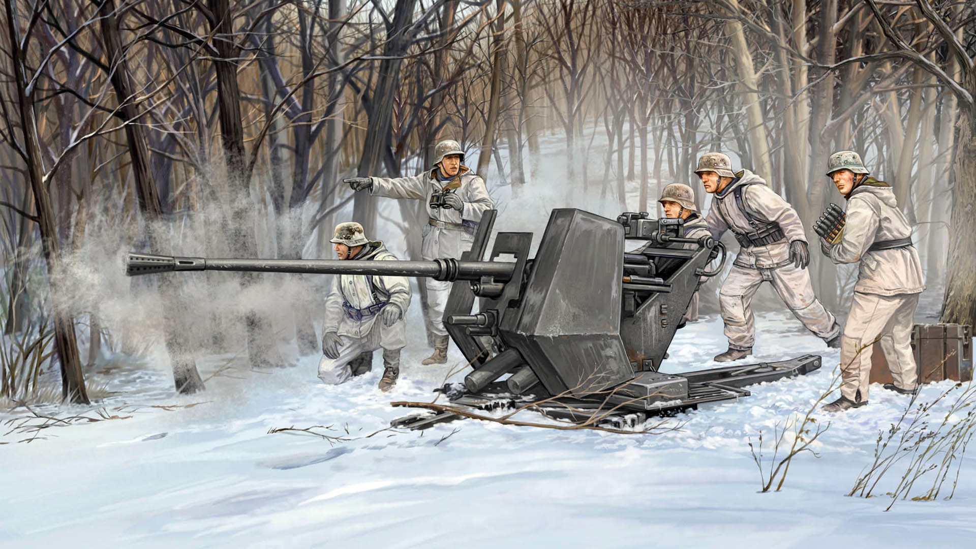 General 1920x1080 Wehrmacht military soldier weapon World War II winter artwork cannons snow Nazi
