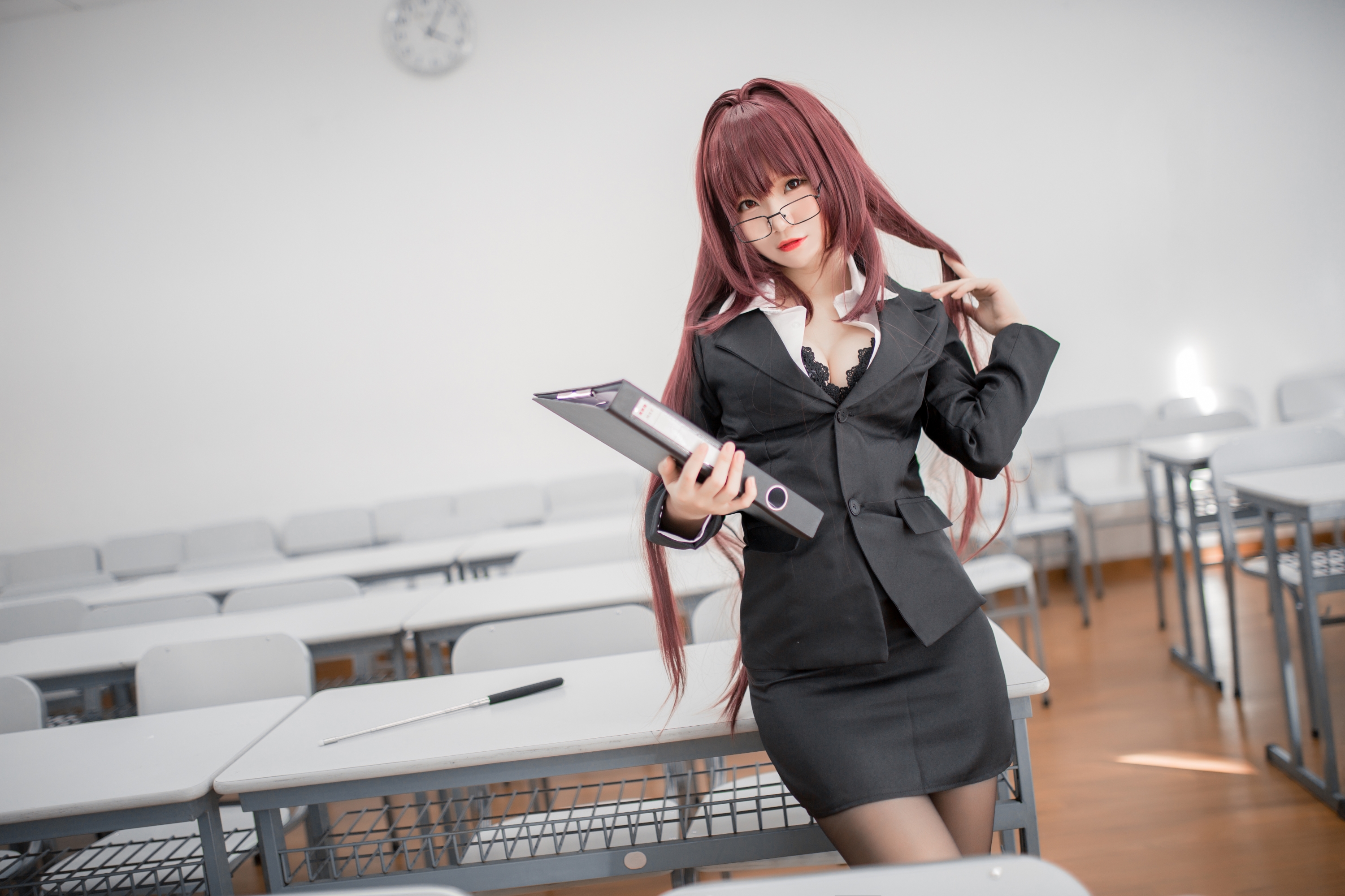 People 3000x2000 teachers suits women with glasses glasses asian cosplayer classroom indoors Yoko Cos cosplay Asian women