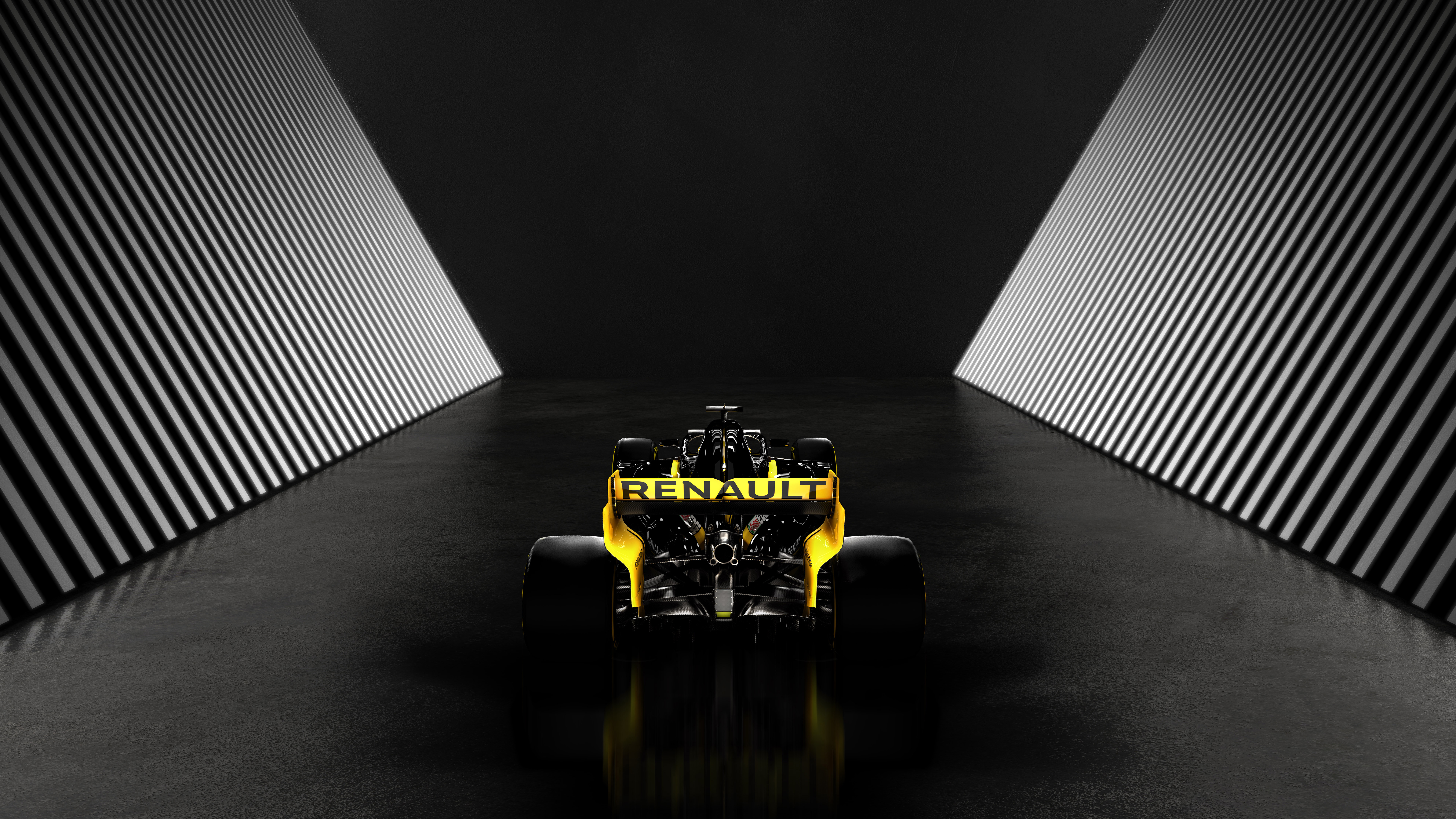General 7680x4320 renault r.s.19 Formula 1 car yellow cars 2019 (year) Renault race cars vehicle racing formula cars rear view French Cars