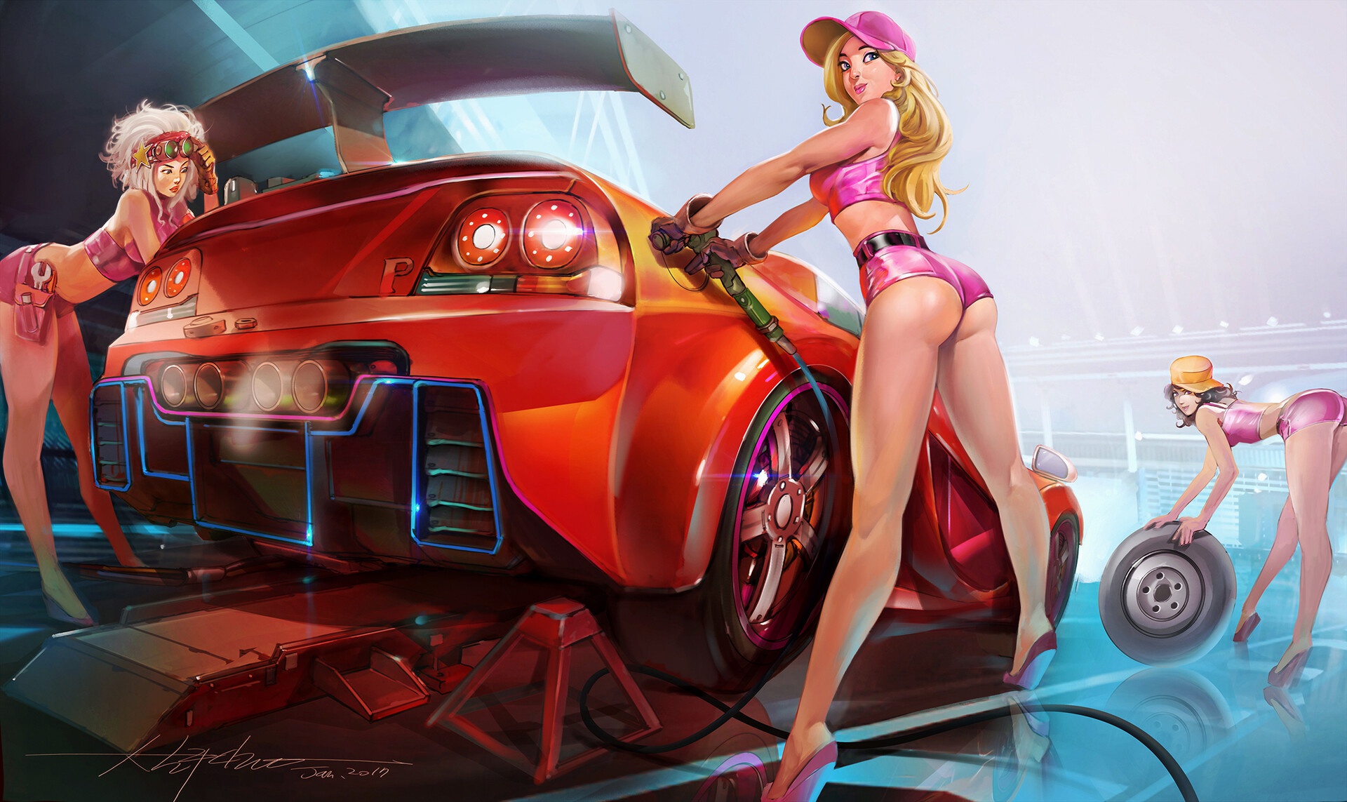 General 1920x1143 car ass vehicle women artwork blonde red cars legs low-angle Nissan Skyline R33 Nissan Skyline Nissan photo manipulation women with cars Japanese cars