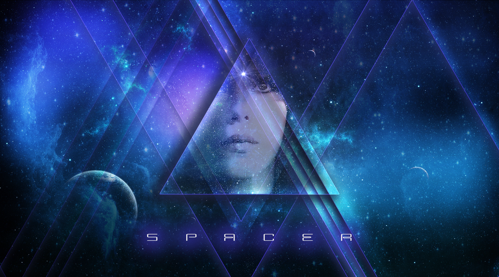 General 1696x941 polyscape face women space art triangle space blue digital art