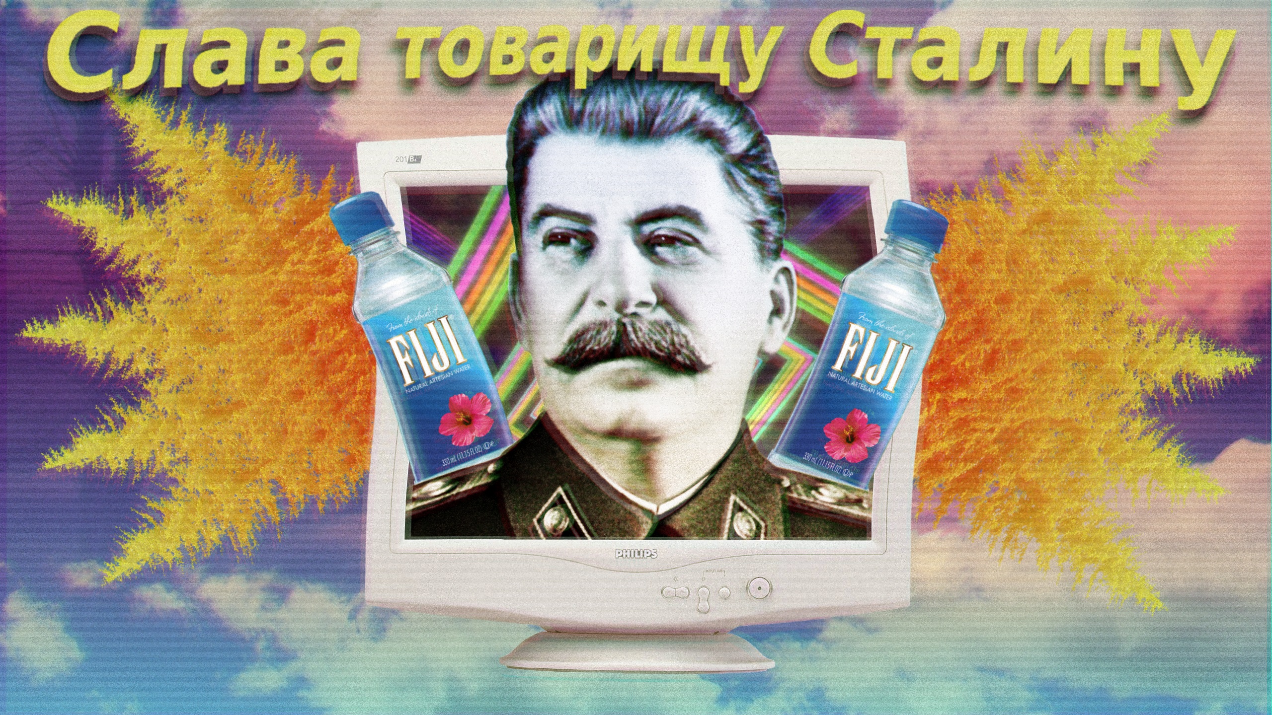 General 2560x1440 vaporwave Joseph Stalin humor moustache monitor Philips display USSR Russian digital art text