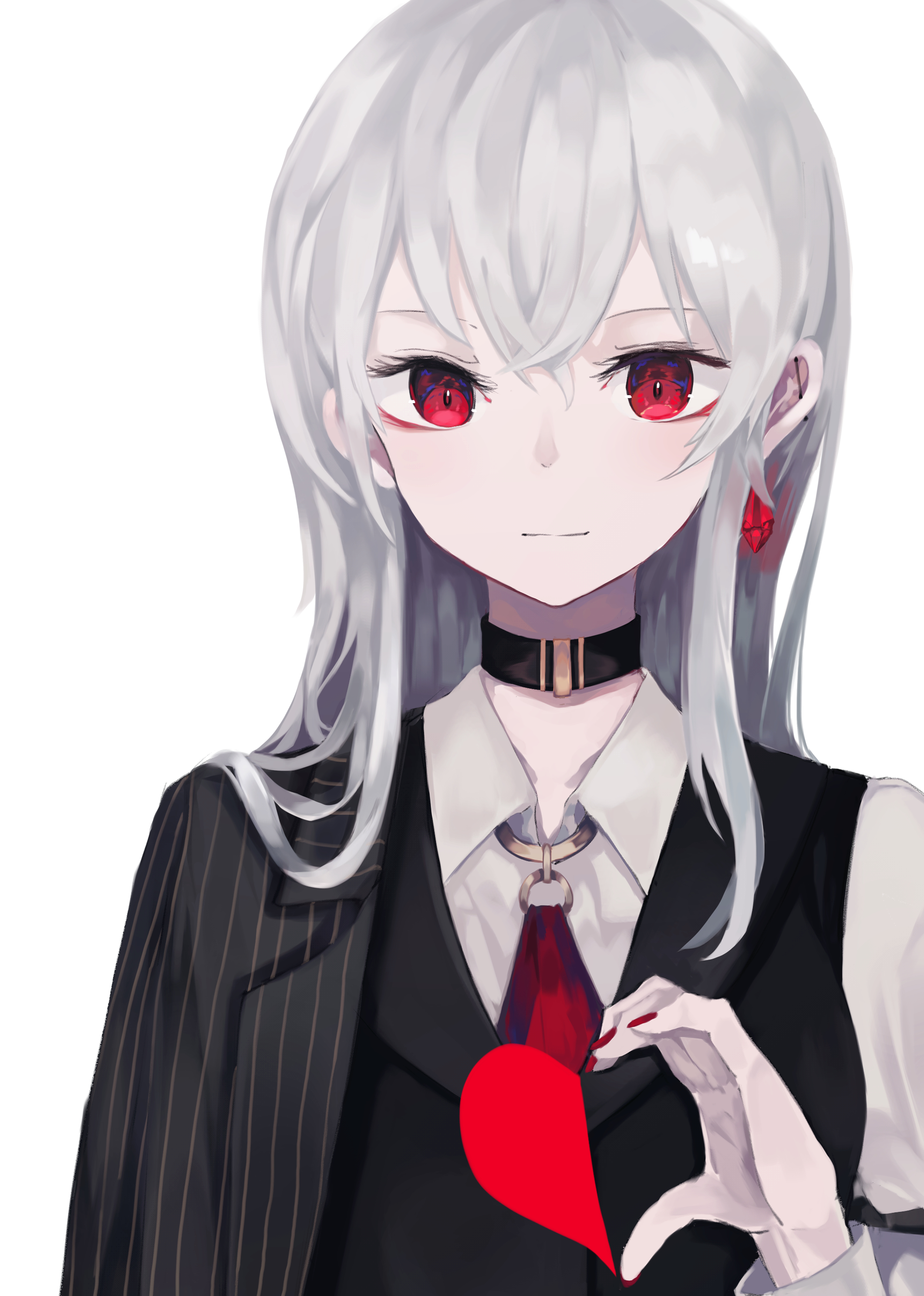 Anime 2122x2976 anime girls anime red eyes painted nails white hair