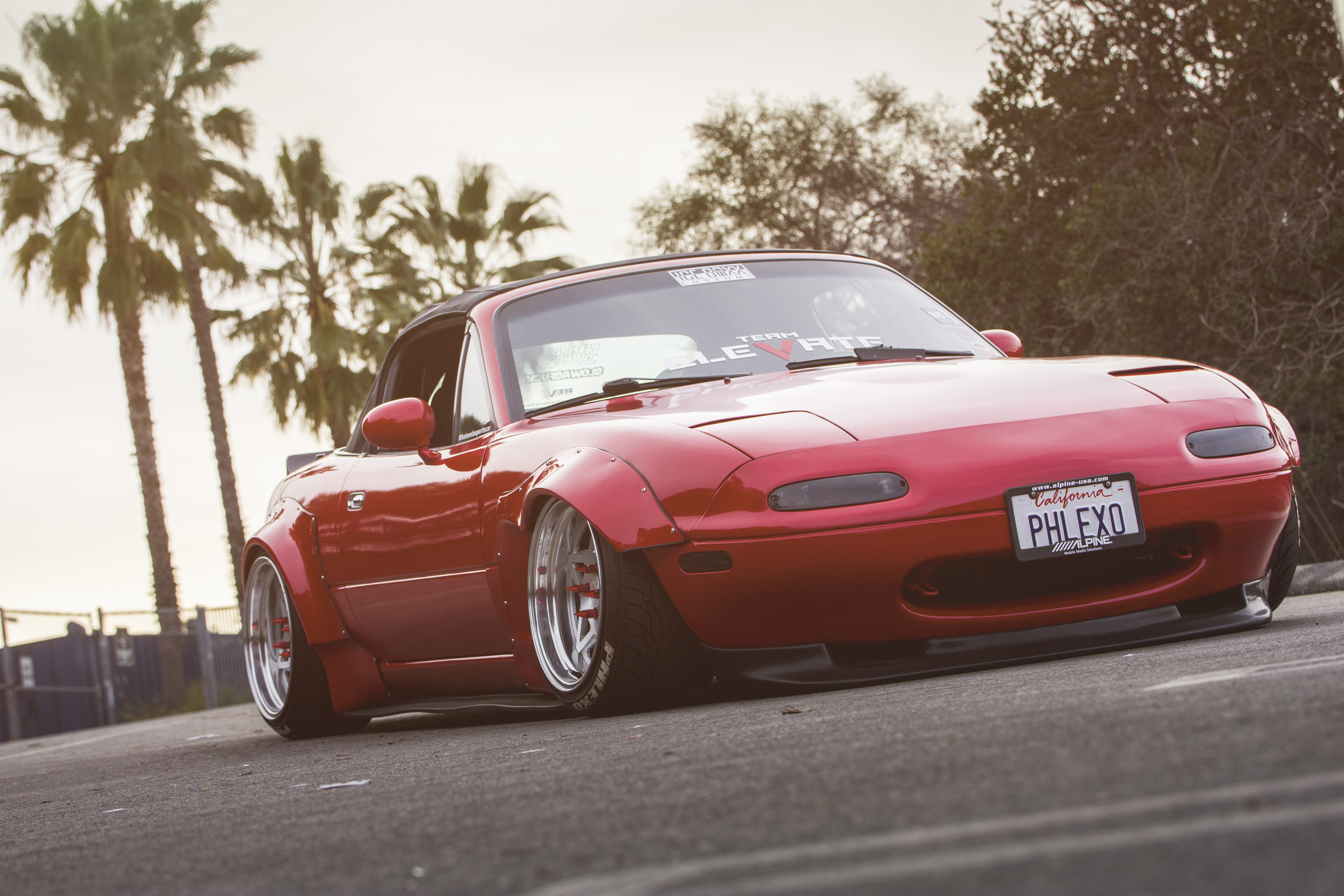 General 5184x3456 Mazda MX-5 widebody Rocket Bunny Mazda Los Angeles car red cars vehicle pop-up headlights frontal view stanced bodykit Japanese cars