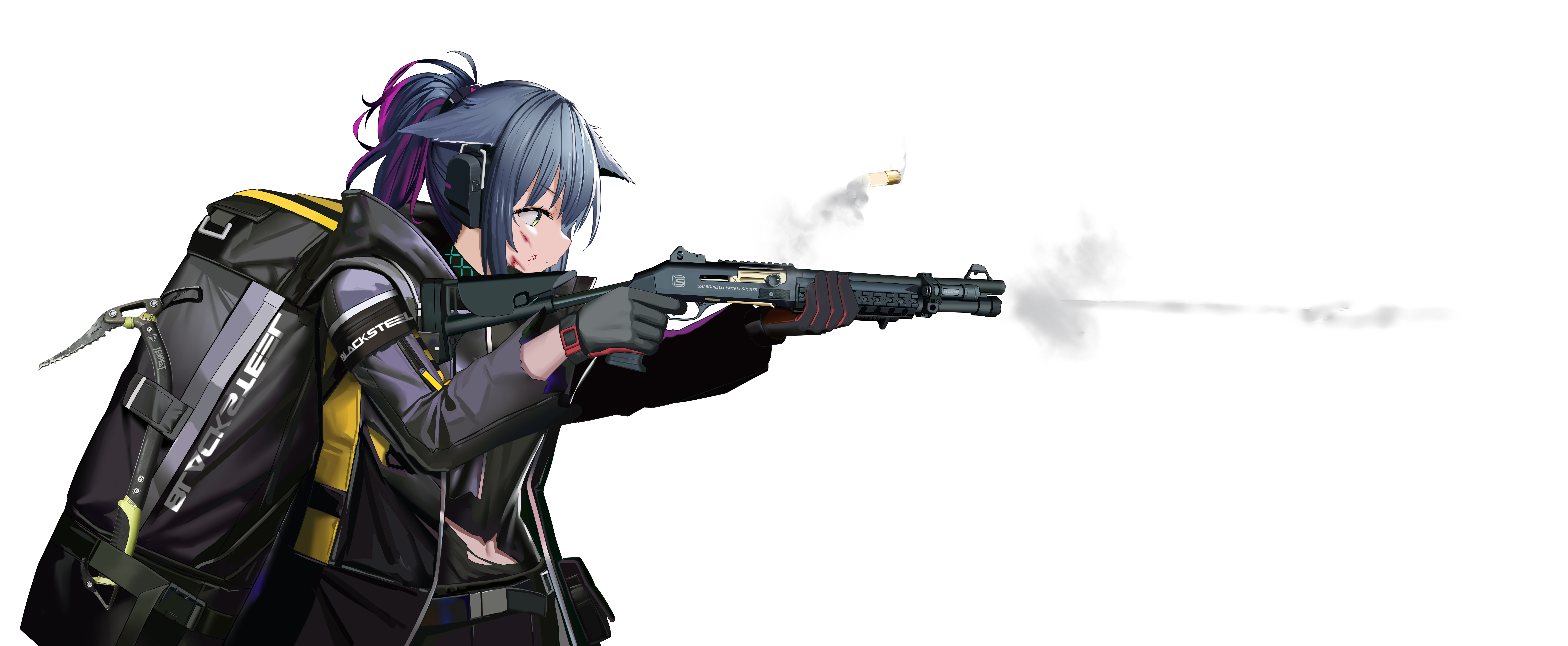 Anime 8514x3508 anime girls anime weapon blue hair white background Arknights Jessica(Arknights) shotgun
